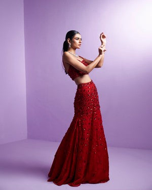 Vivid crimson lehenga set