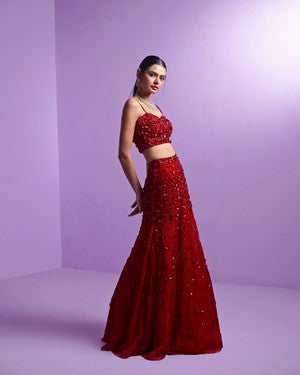 Vivid crimson lehenga set