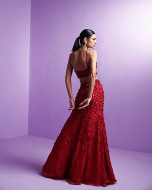 Vivid crimson lehenga set