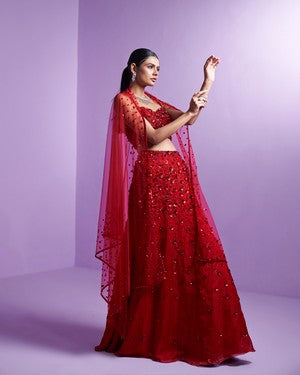 Vivid crimson lehenga set