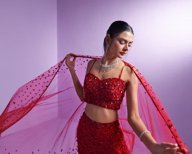 Vivid crimson lehenga set