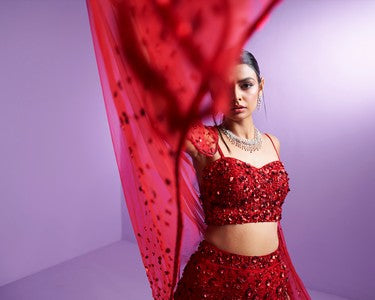 Vivid crimson lehenga set