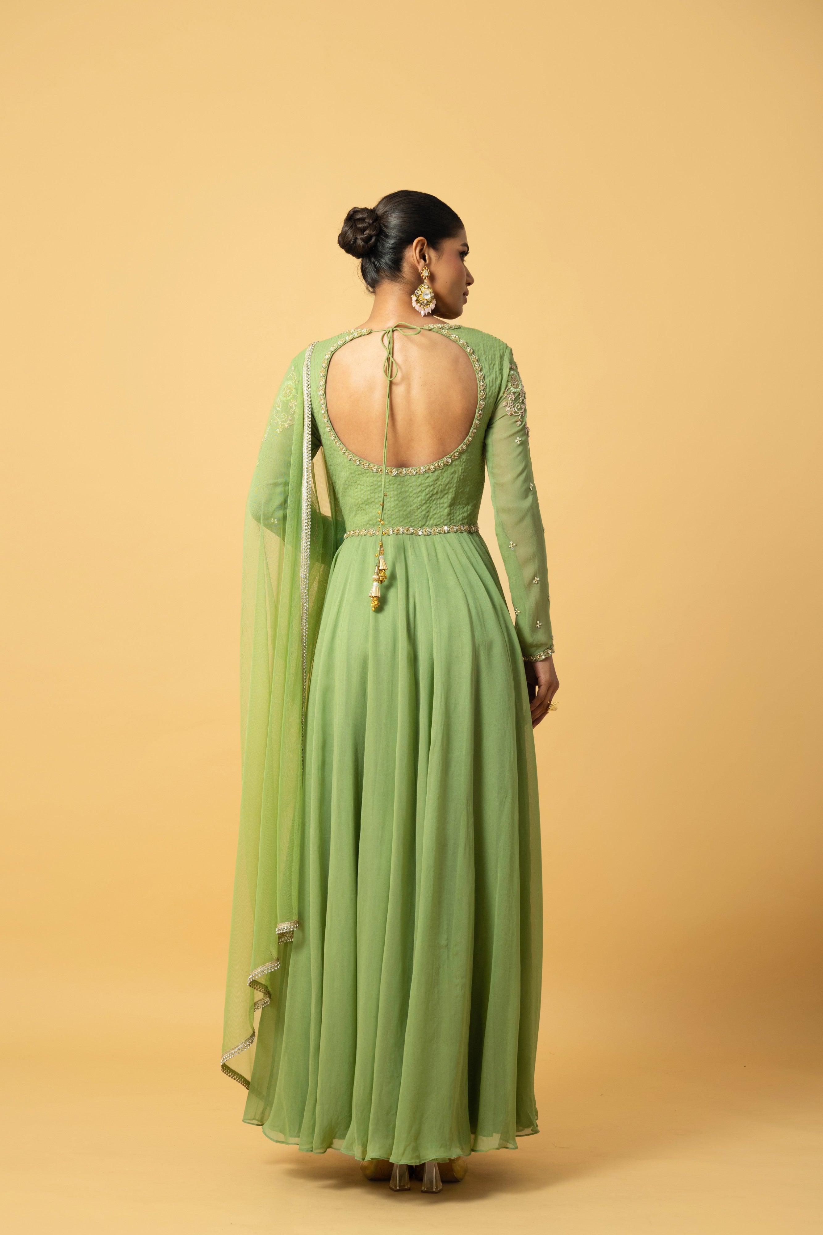 Mint Green Anarkali with Hand Embroidery