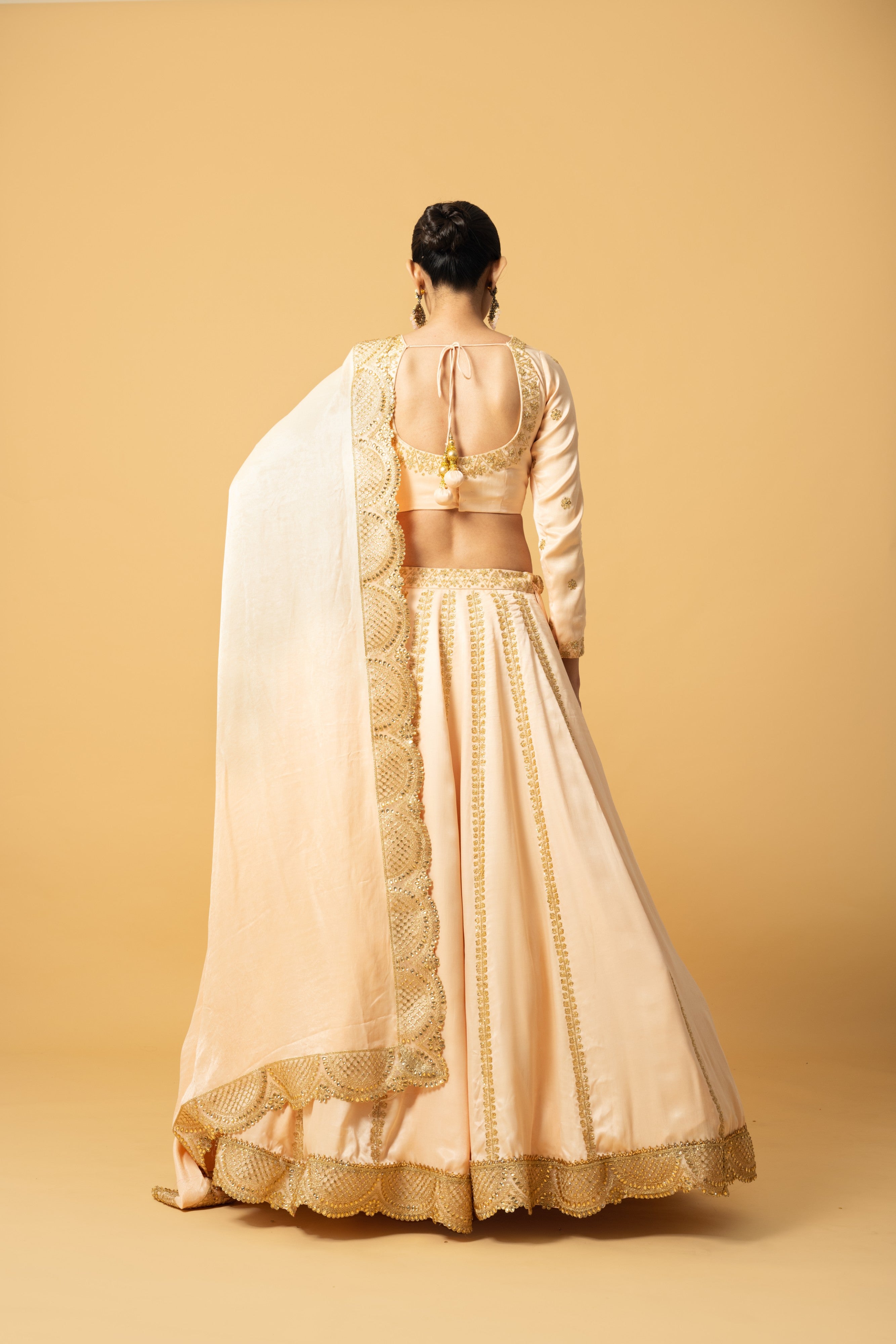 Peach Full Sleeve Modal Satin Lehenga