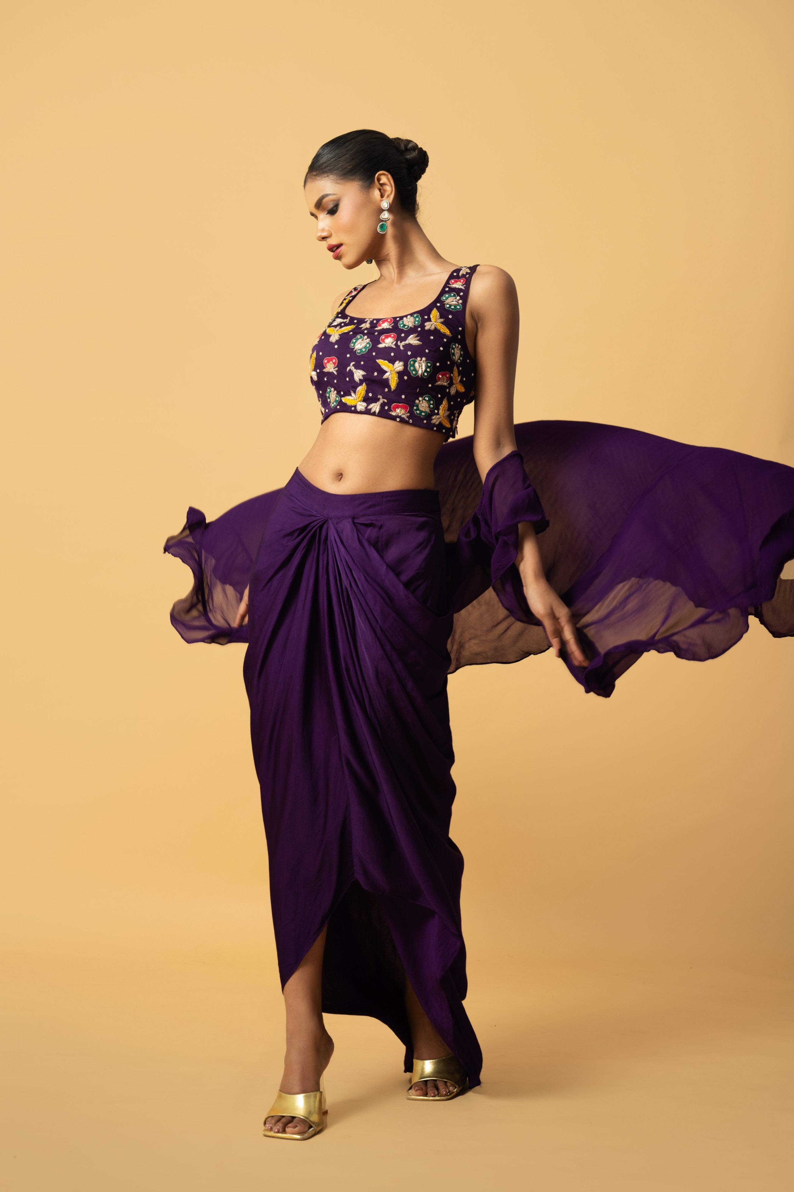 Violet Co-Ord Set with Cape
