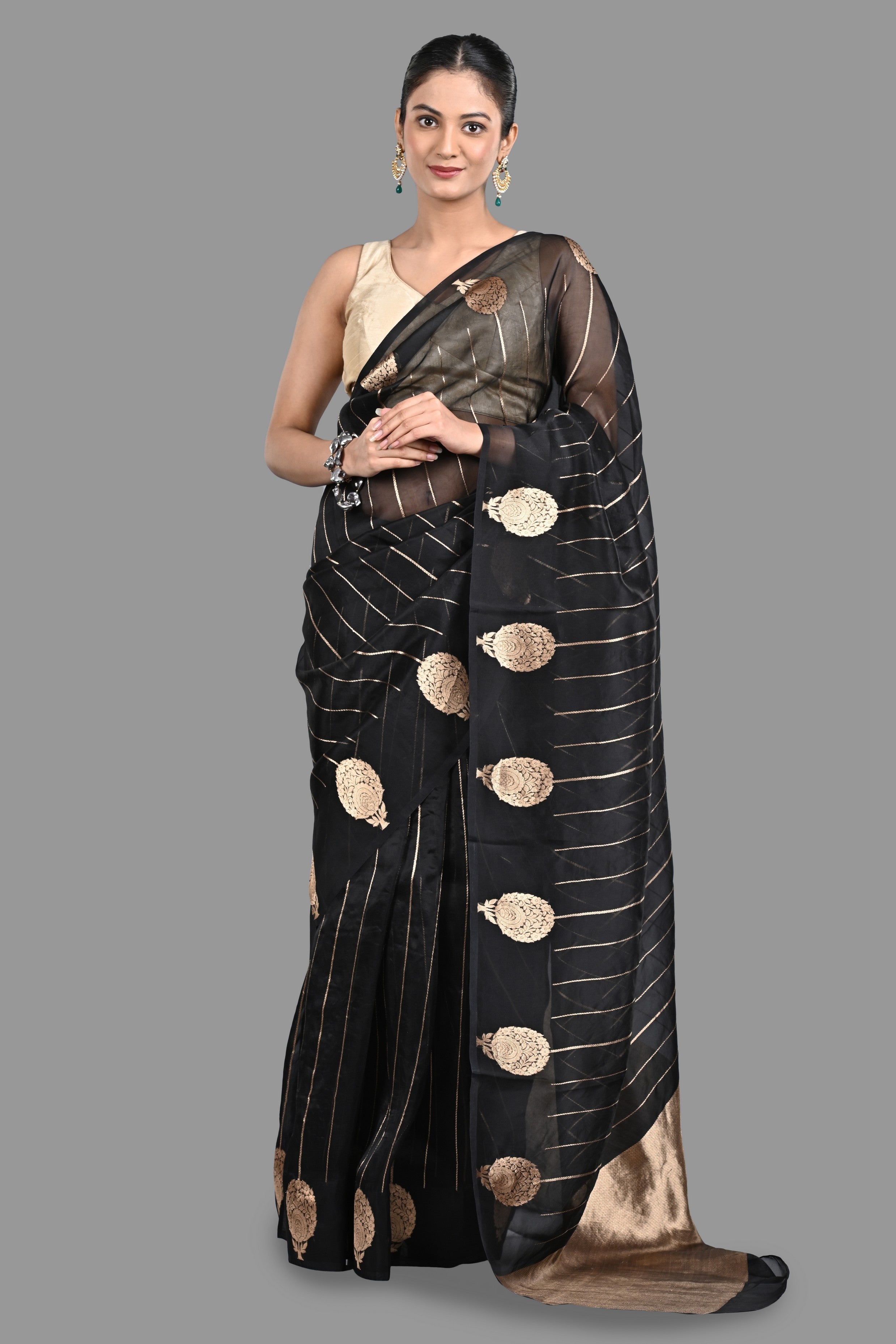 Black Pure Organza Silk Banarasi Handloom Saree
