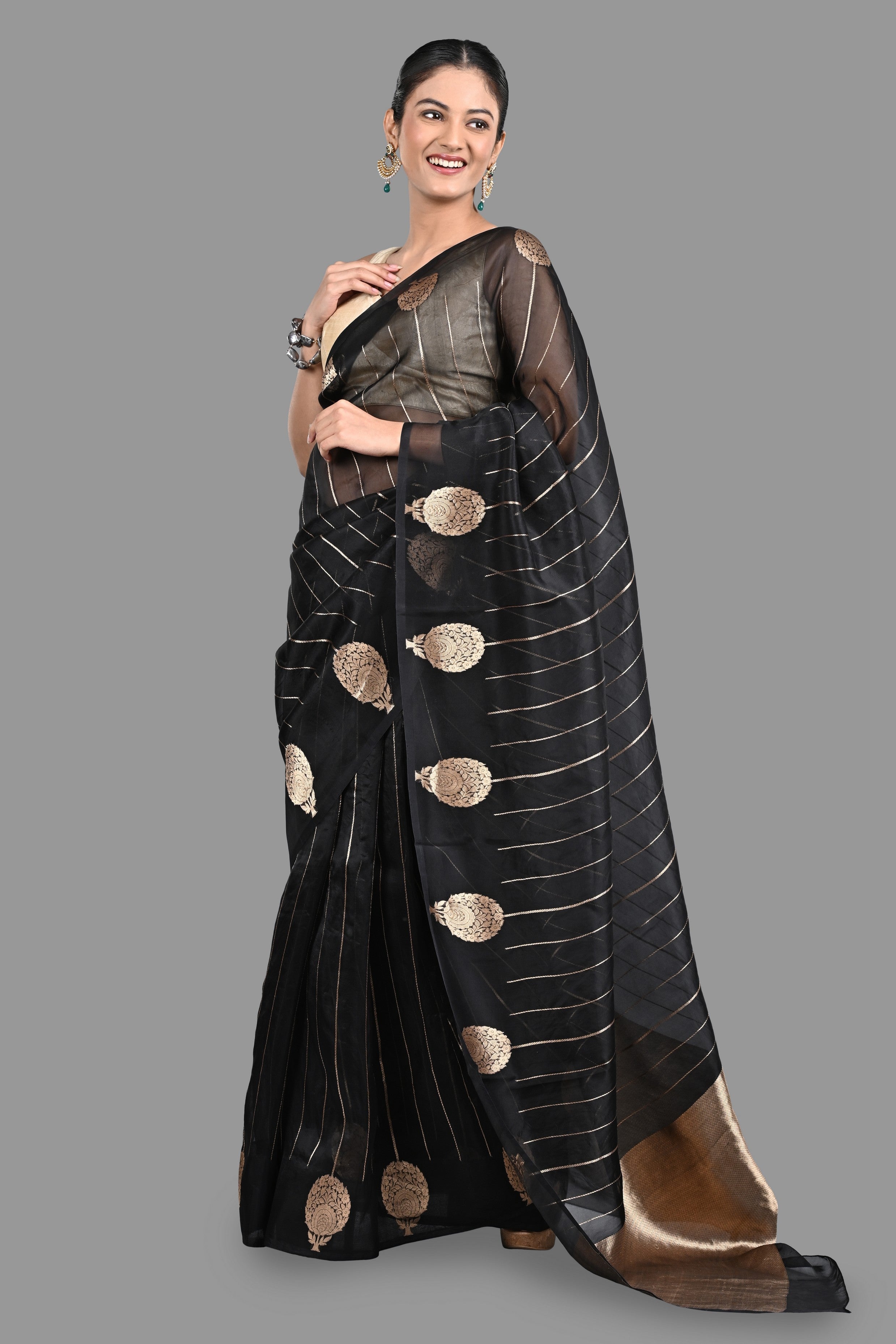 Black Pure Organza Silk Banarasi Handloom Saree