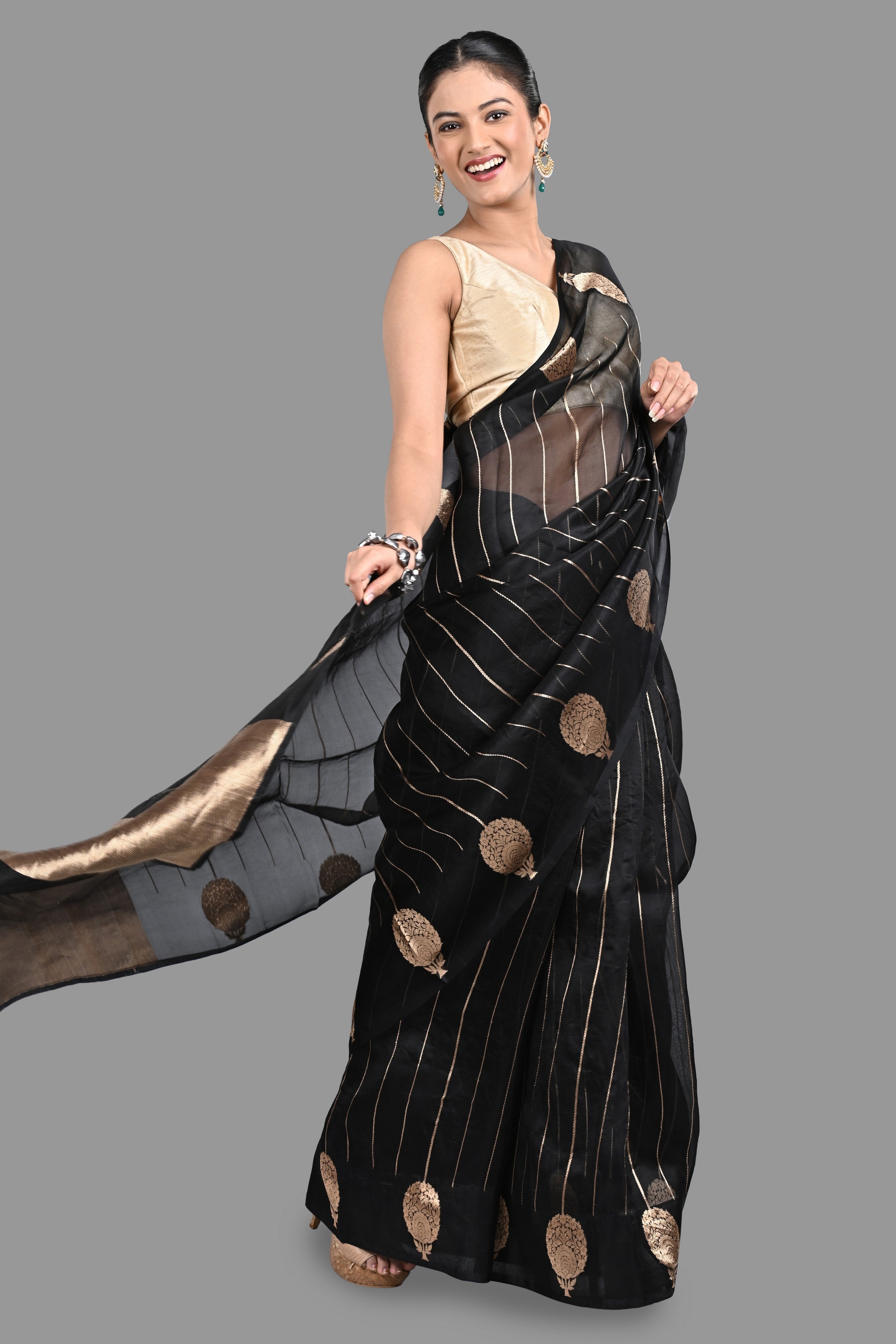 Black Pure Organza Silk Banarasi Handloom Saree