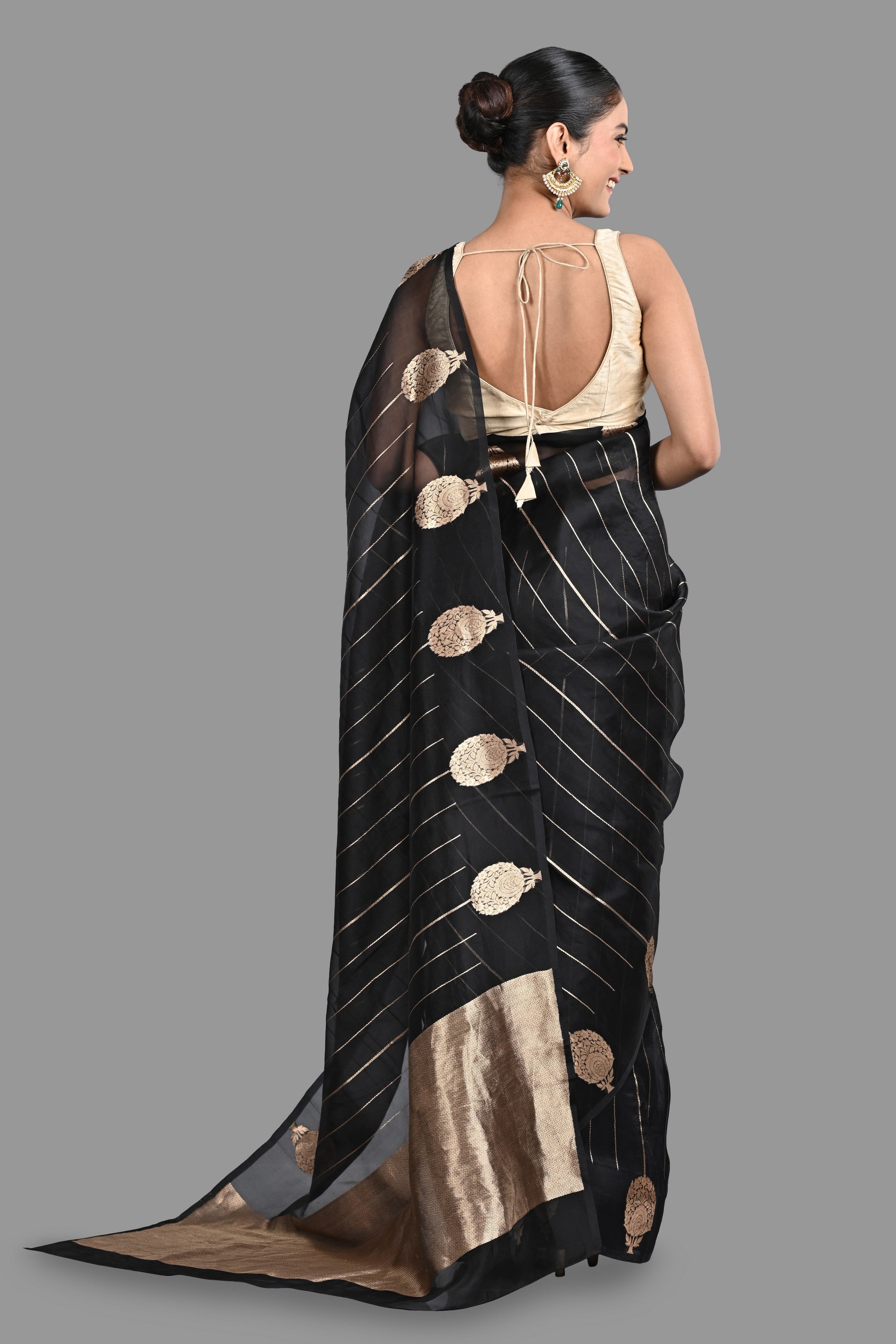 Black Pure Organza Silk Banarasi Handloom Saree