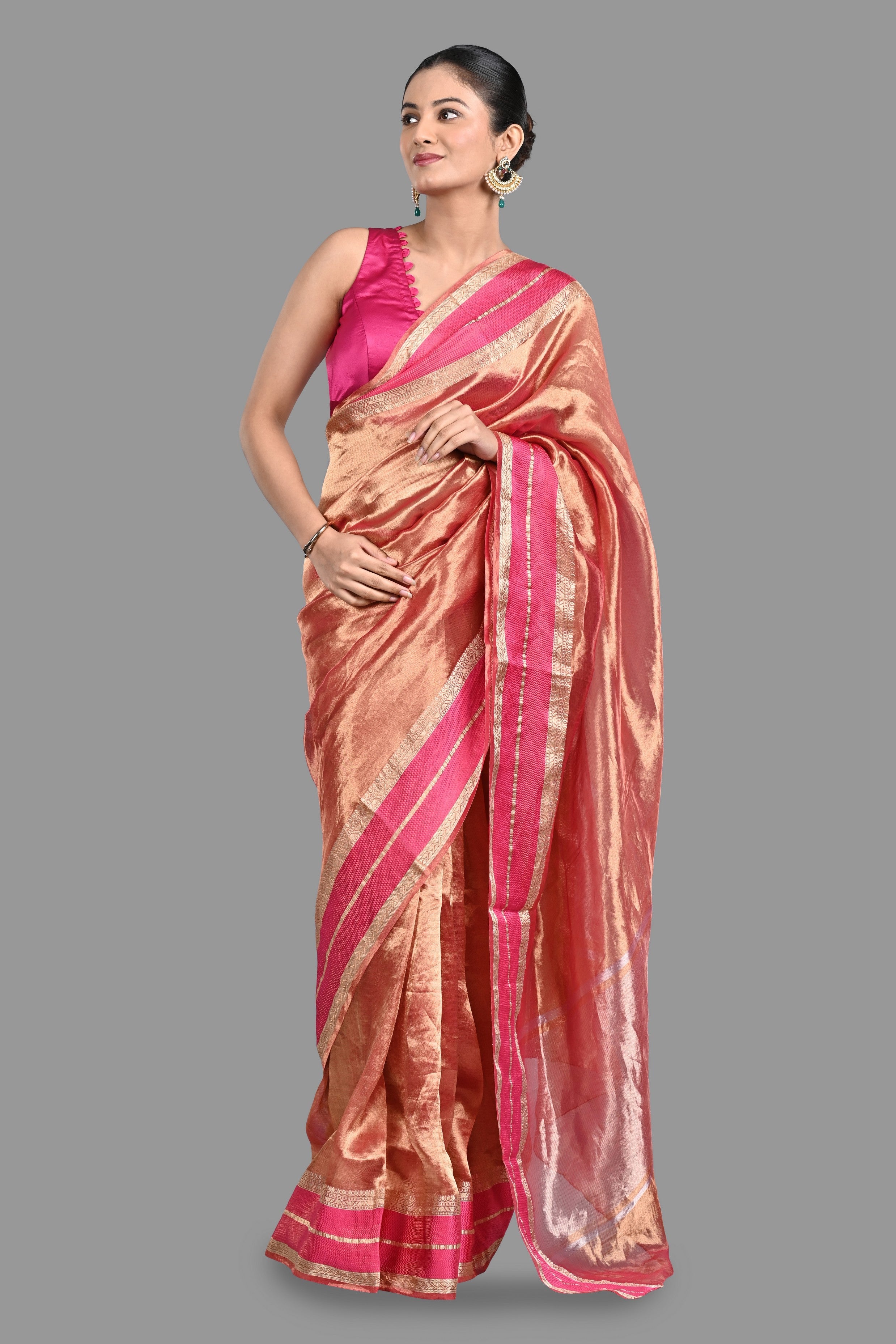 Pink Pure Tissue Silk Banarasi Handloom Saree