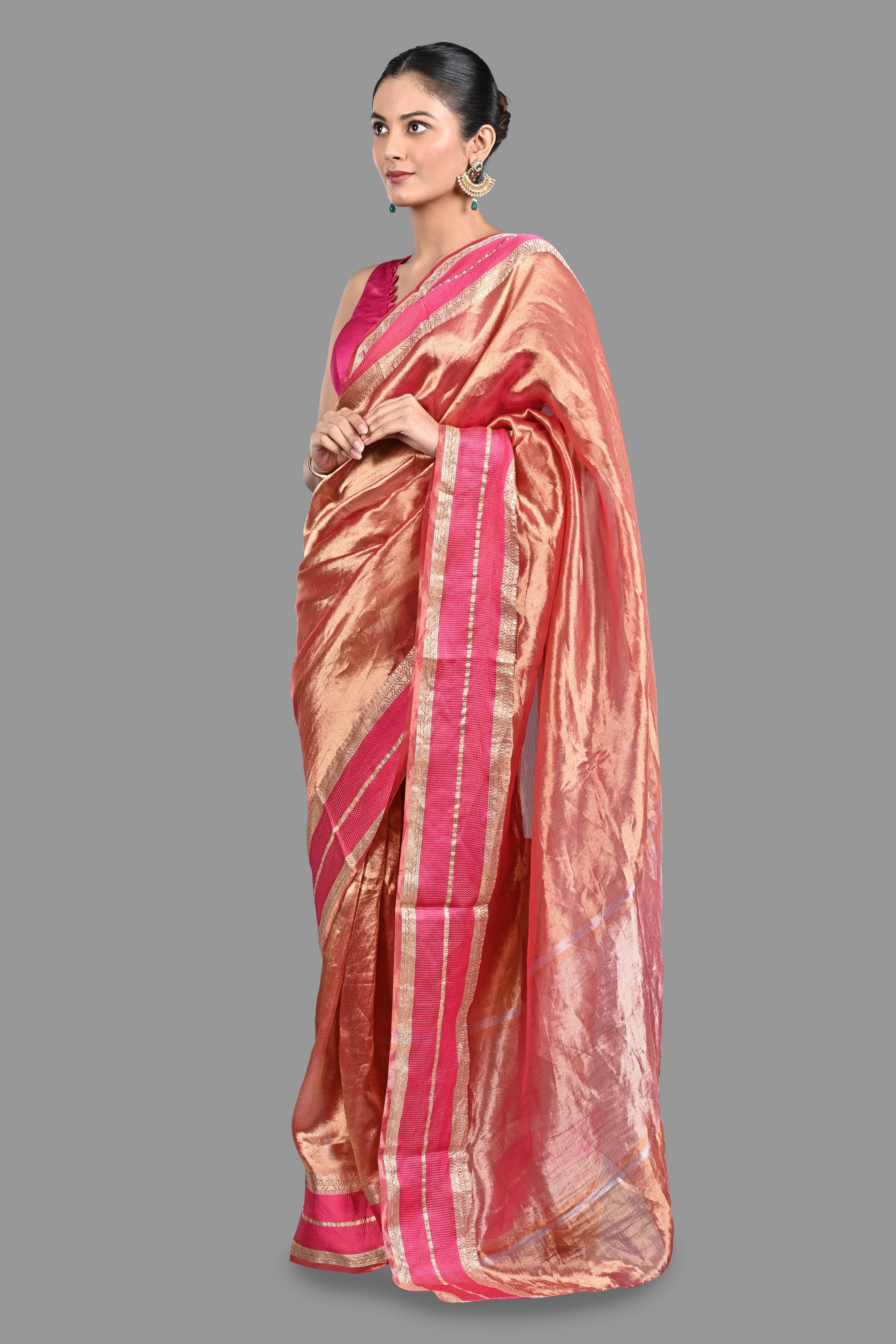 Pink Pure Tissue Silk Banarasi Handloom Saree