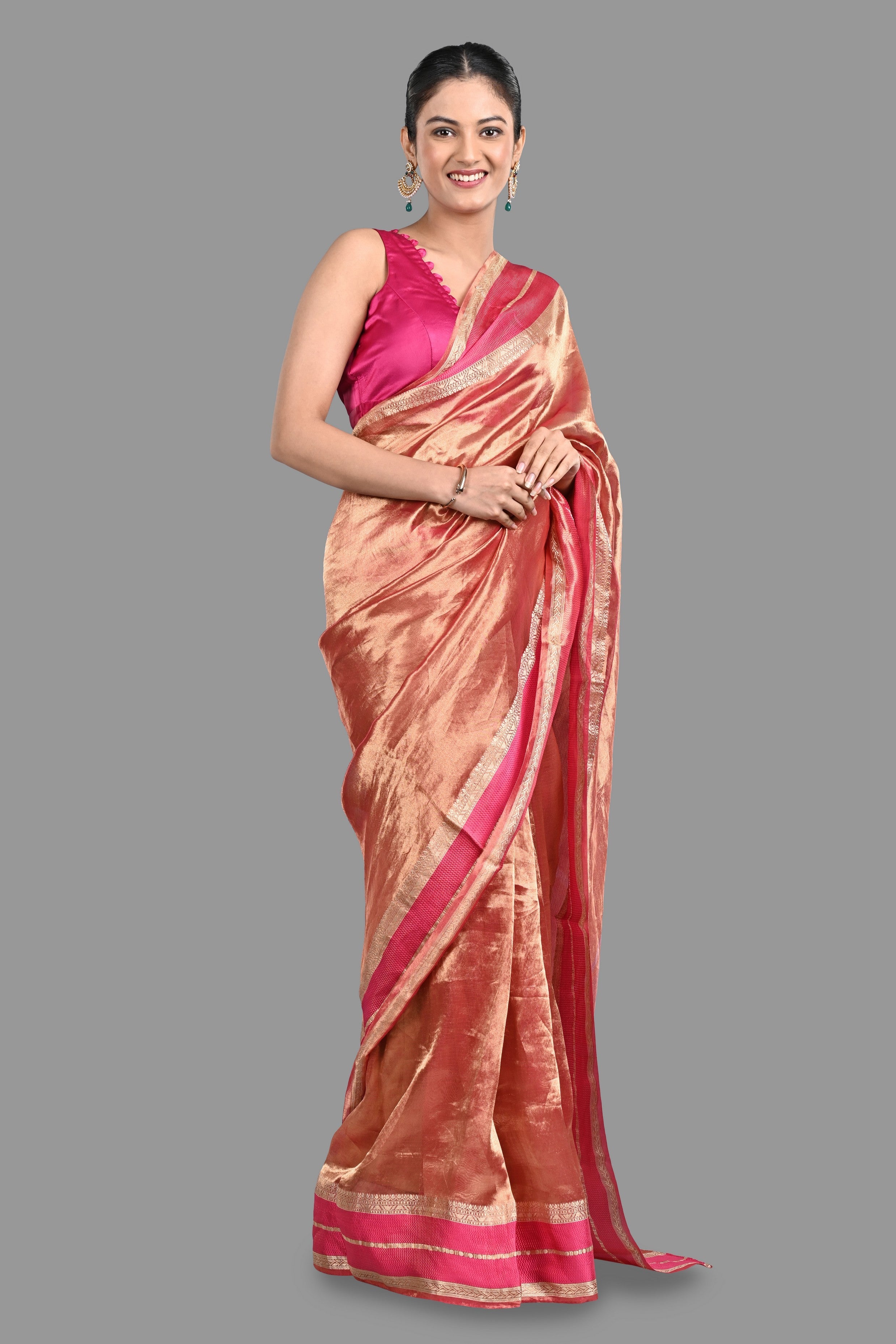 Pink Pure Tissue Silk Banarasi Handloom Saree