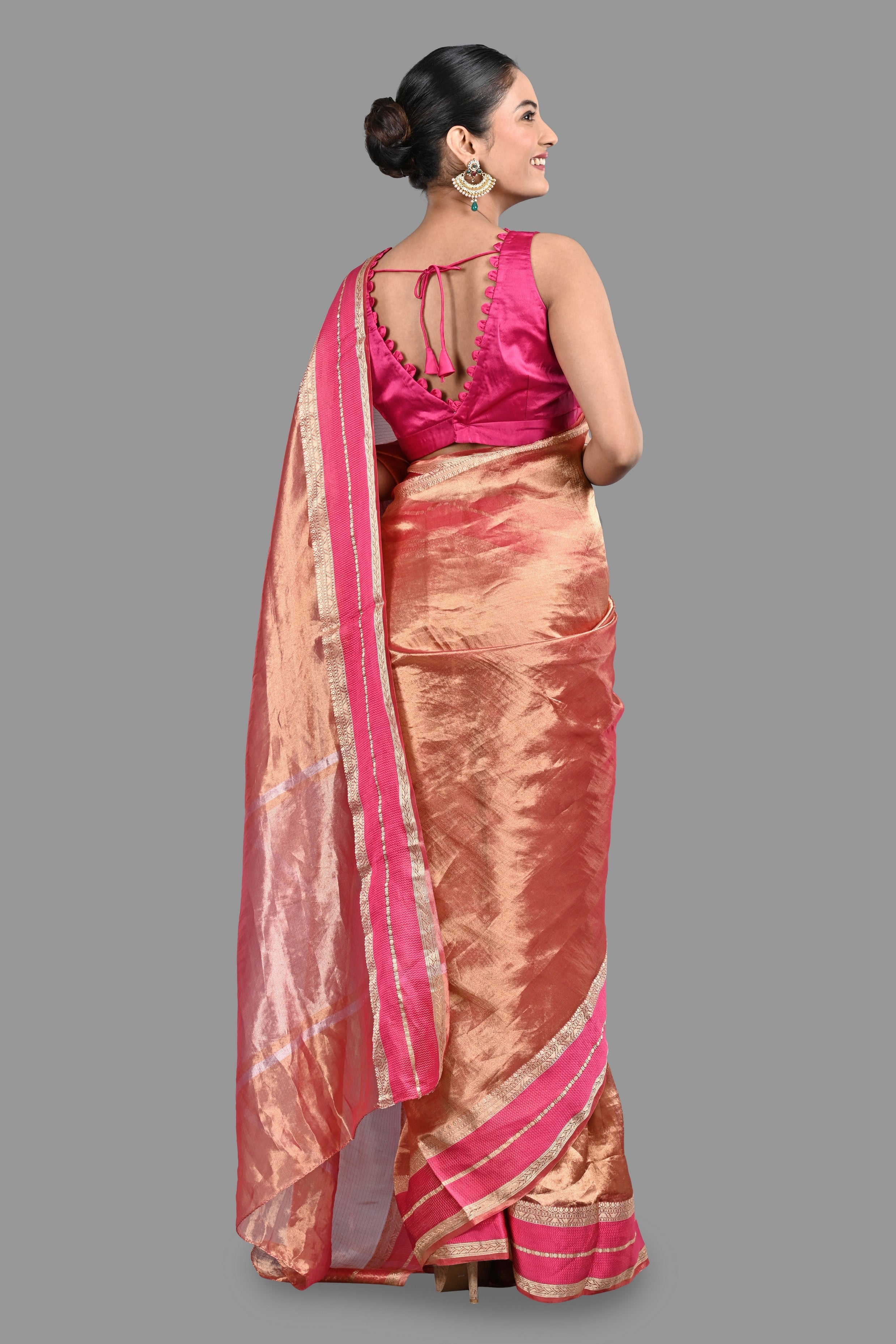 Pink Pure Tissue Silk Banarasi Handloom Saree