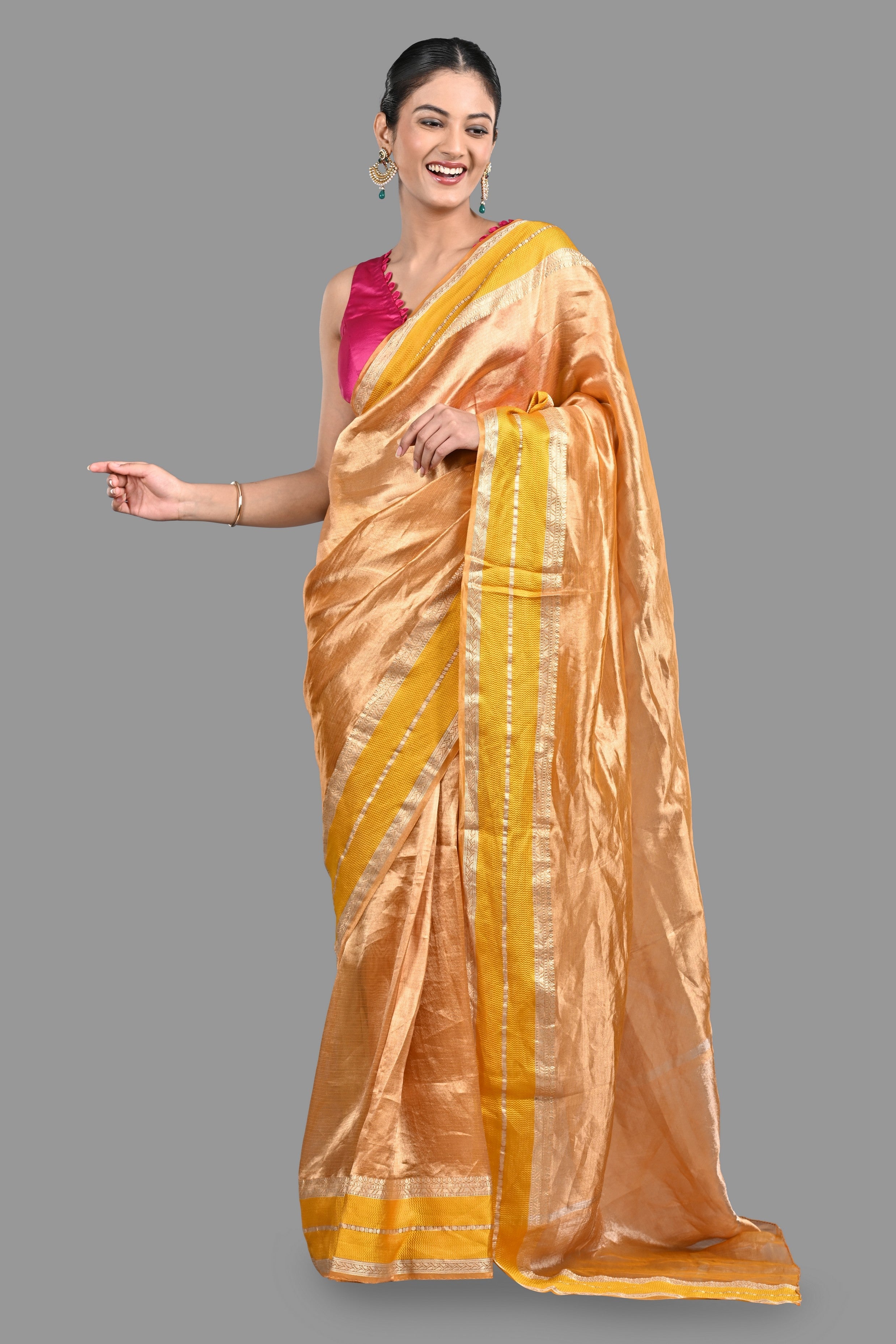 Yellow Pure Tissue Silk Banarasi Handloom Saree