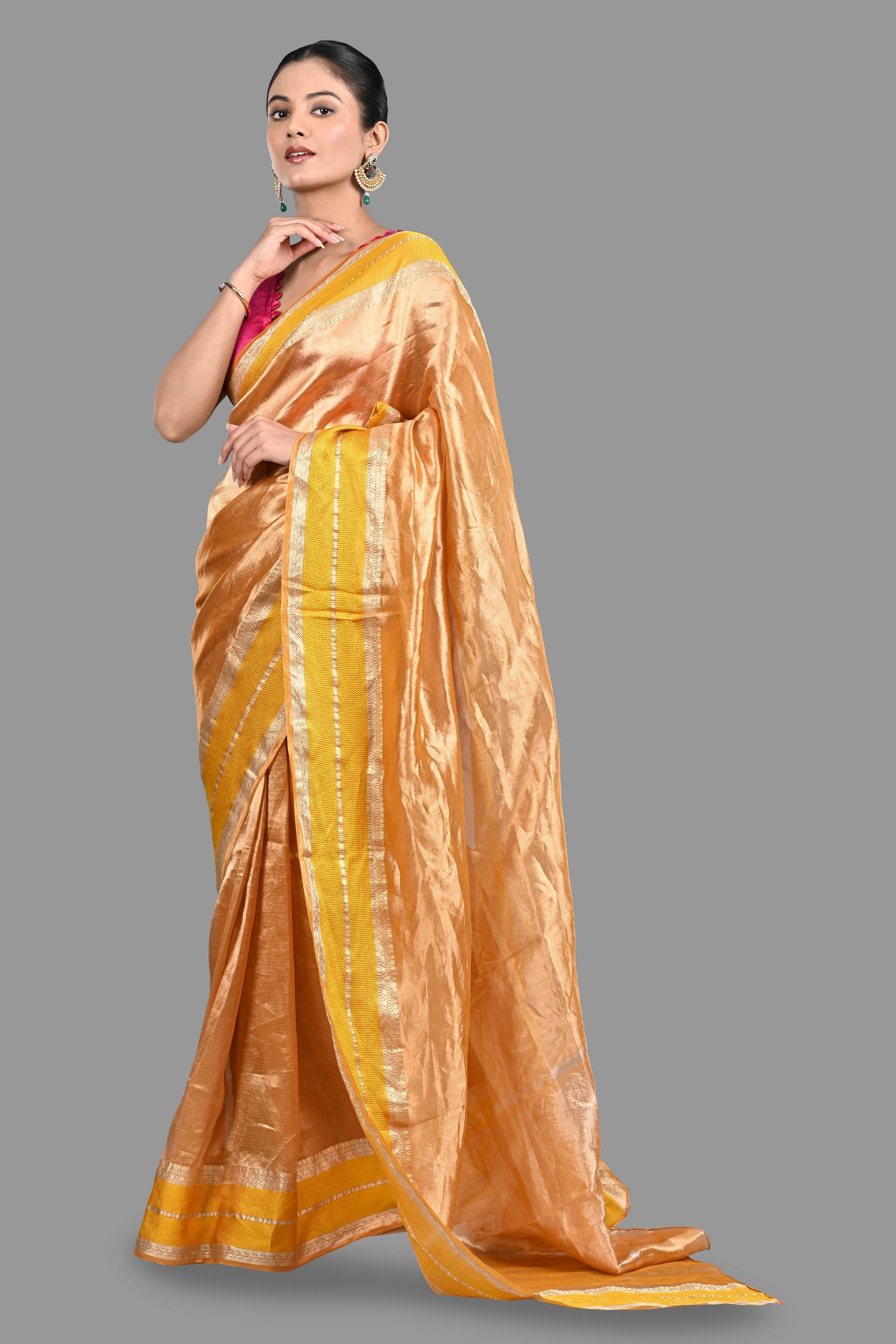 Yellow Pure Tissue Silk Banarasi Handloom Saree