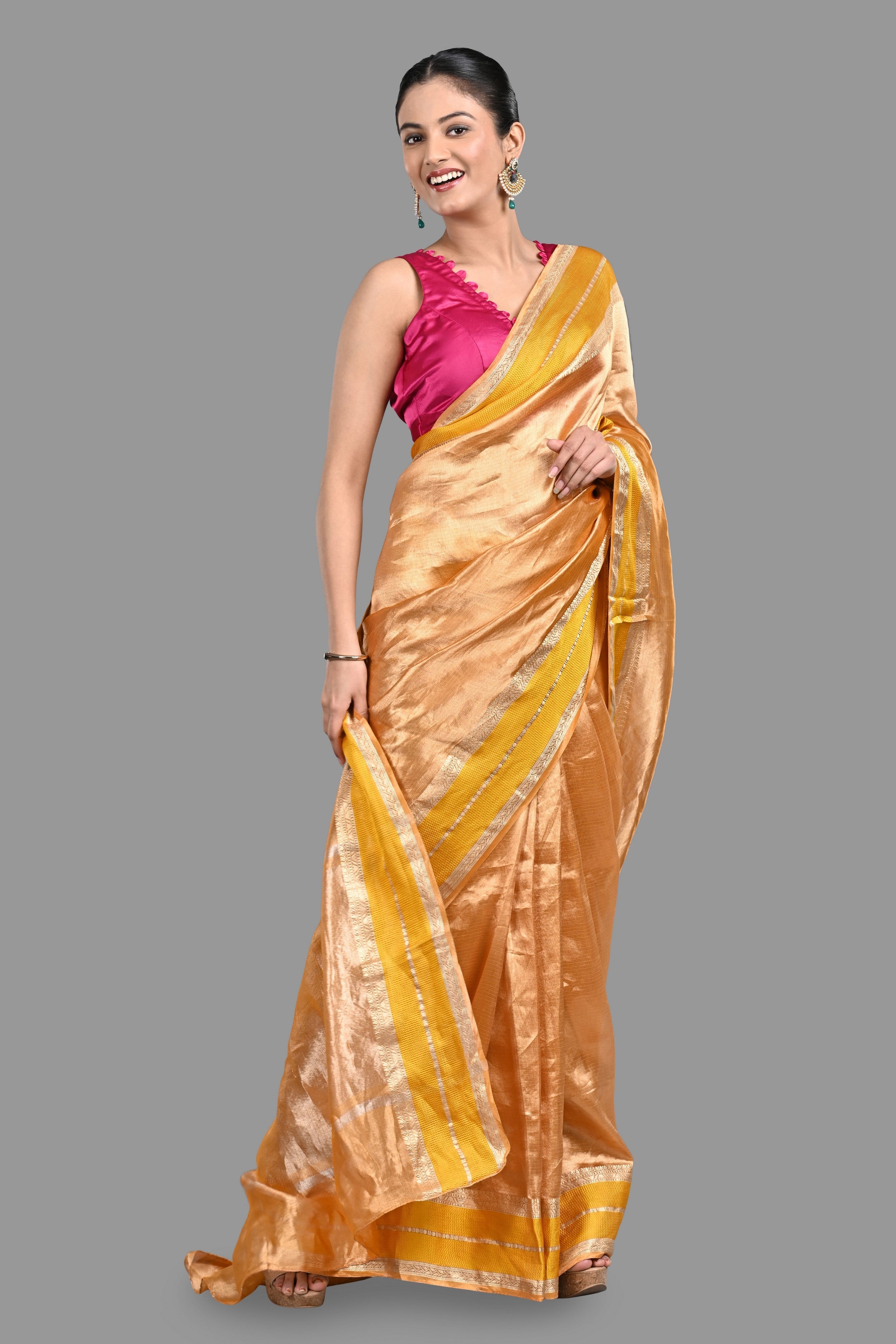 Yellow Pure Tissue Silk Banarasi Handloom Saree