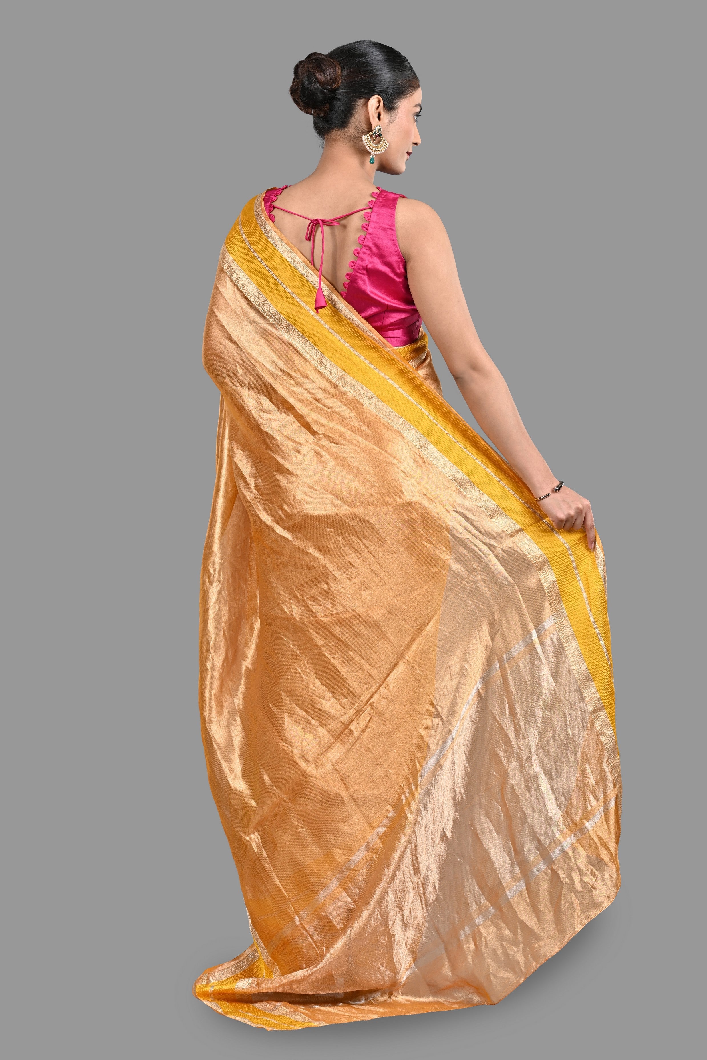Yellow Pure Tissue Silk Banarasi Handloom Saree
