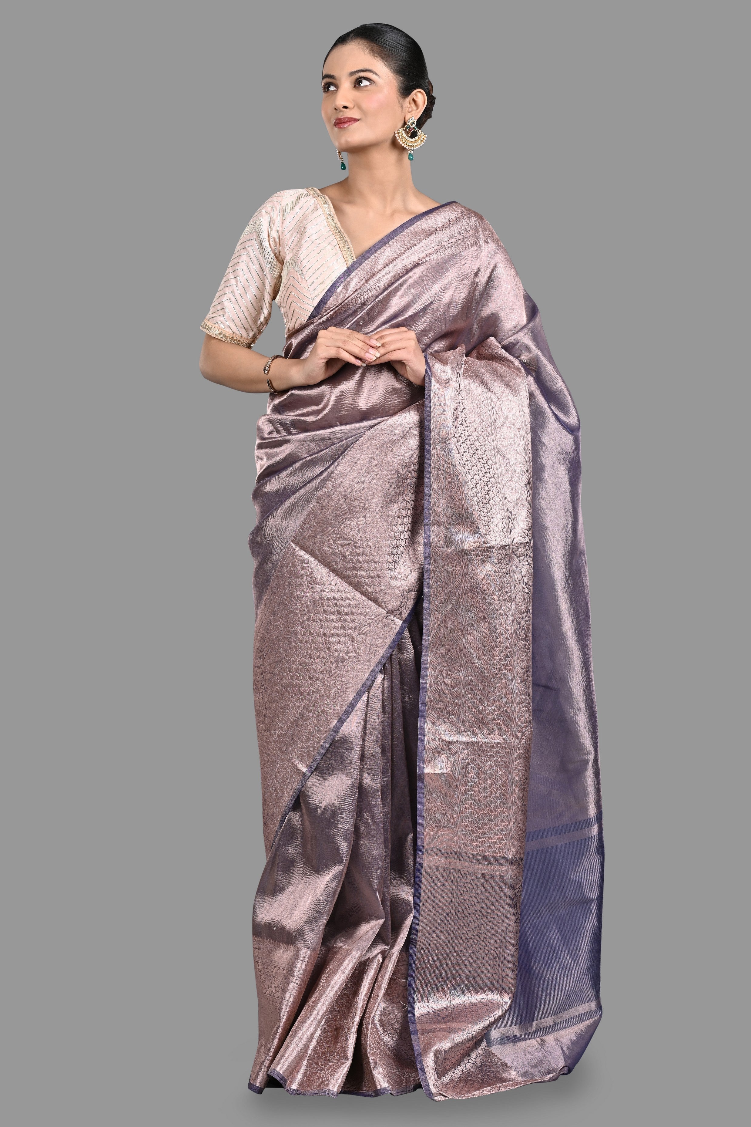 Mauve Crushed Tissue Silk Banarasi handloom Saree