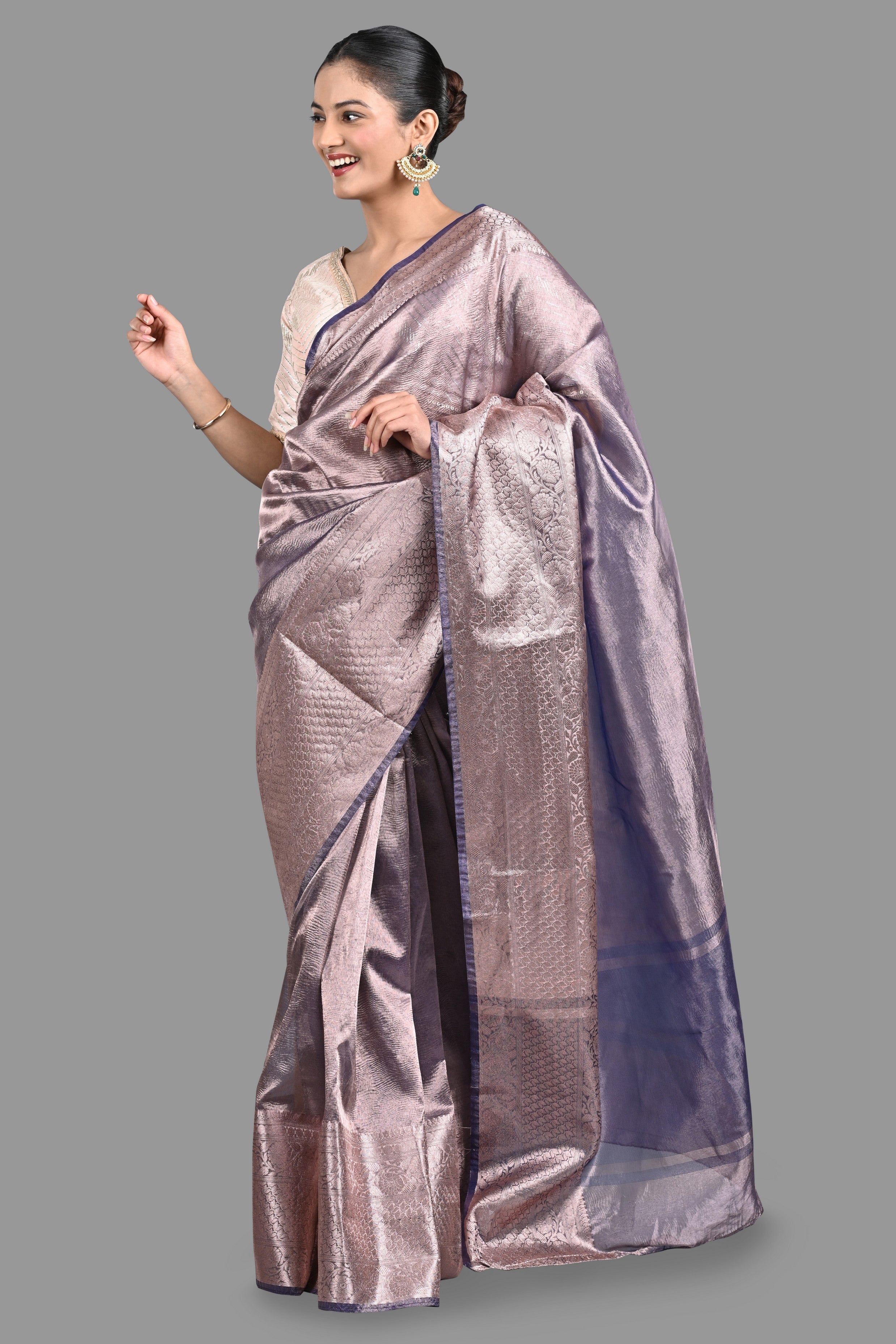 Mauve Crushed Tissue Silk Banarasi handloom Saree
