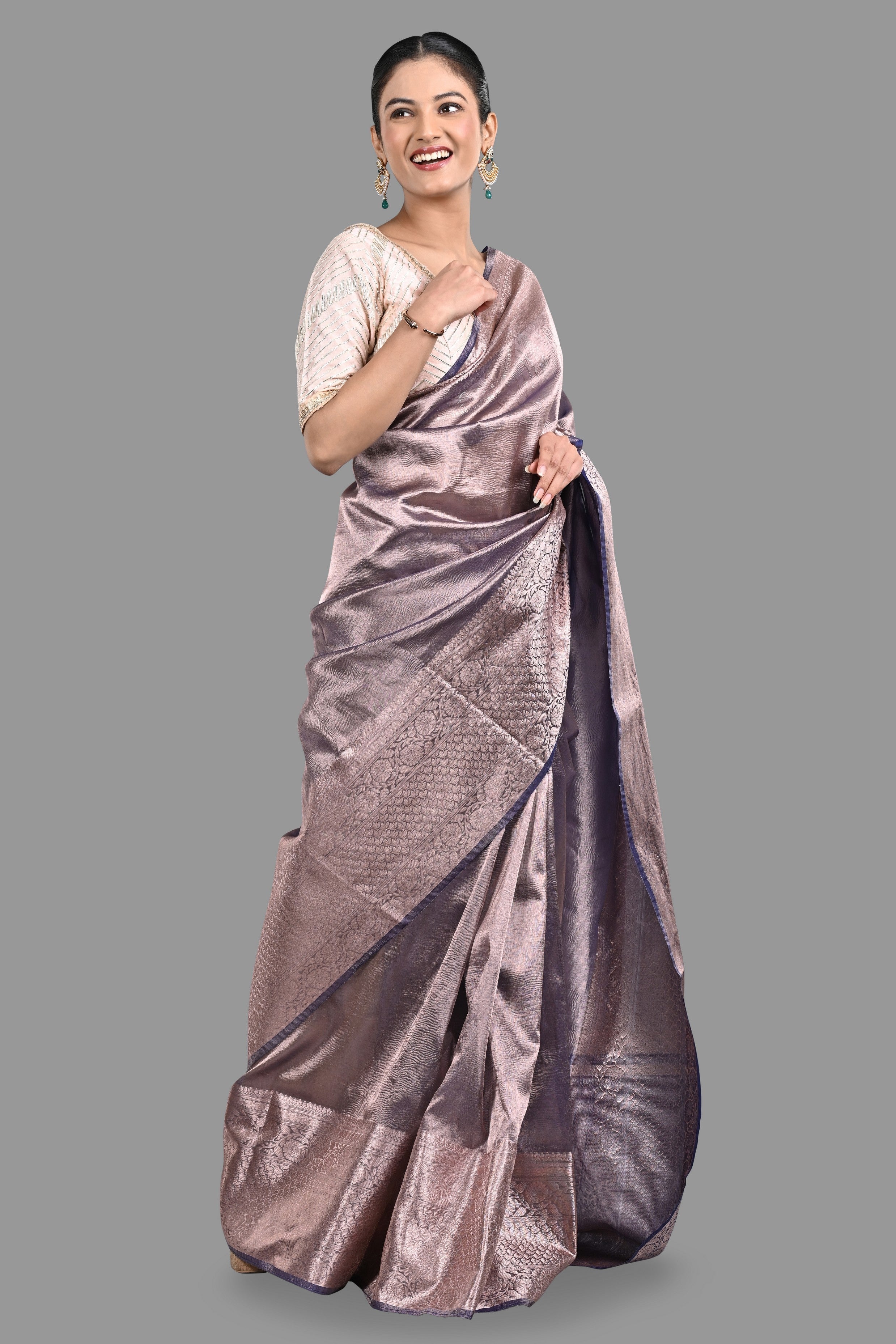 Mauve Crushed Tissue Silk Banarasi handloom Saree