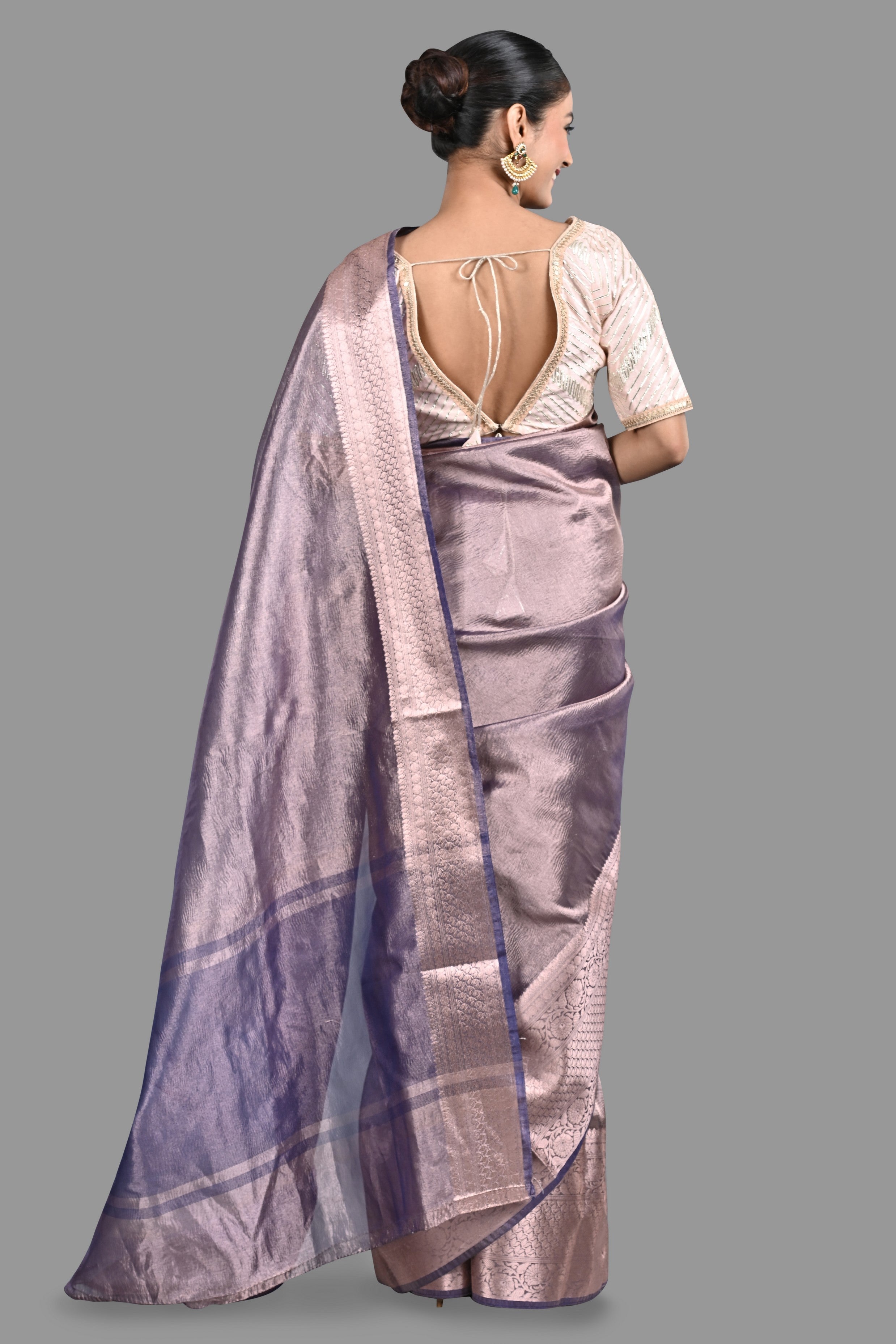 Mauve Crushed Tissue Silk Banarasi handloom Saree
