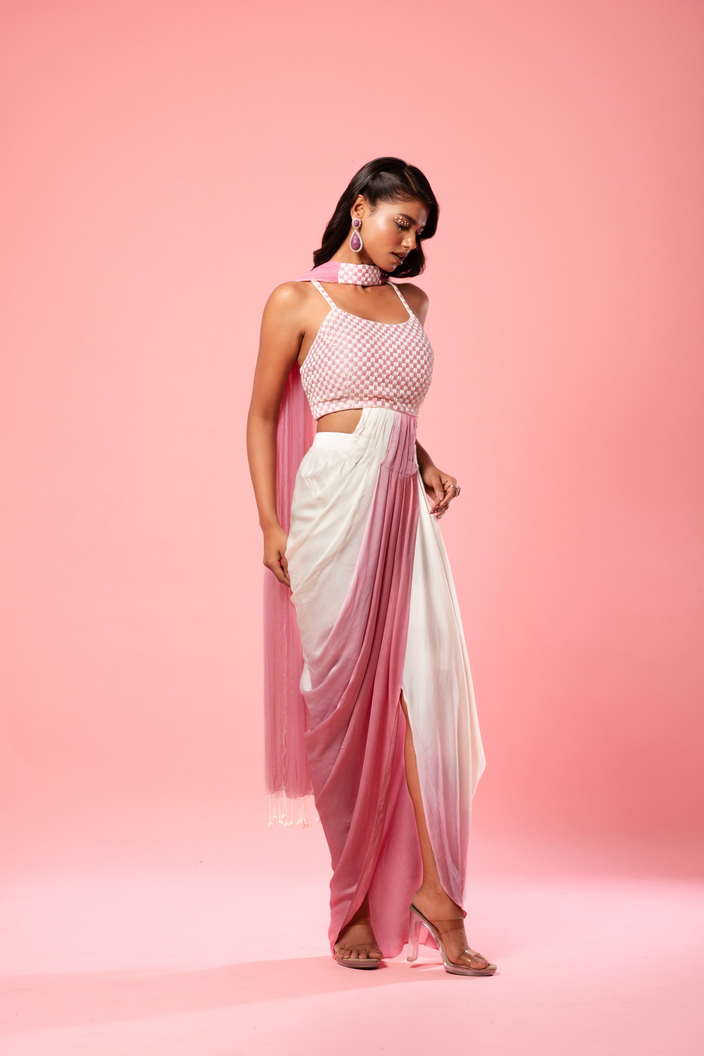 Ivory and pink ombre dhoti style dress