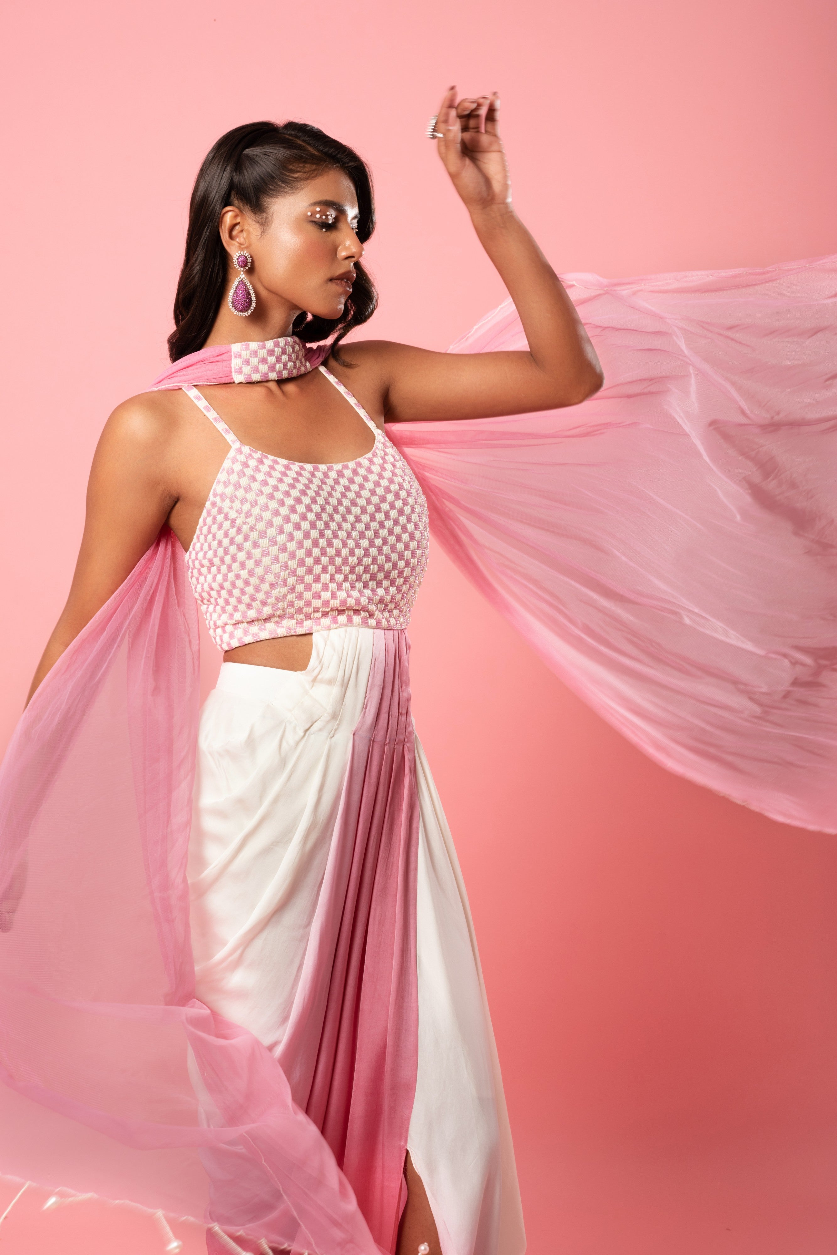 Ivory and pink ombre dhoti style dress