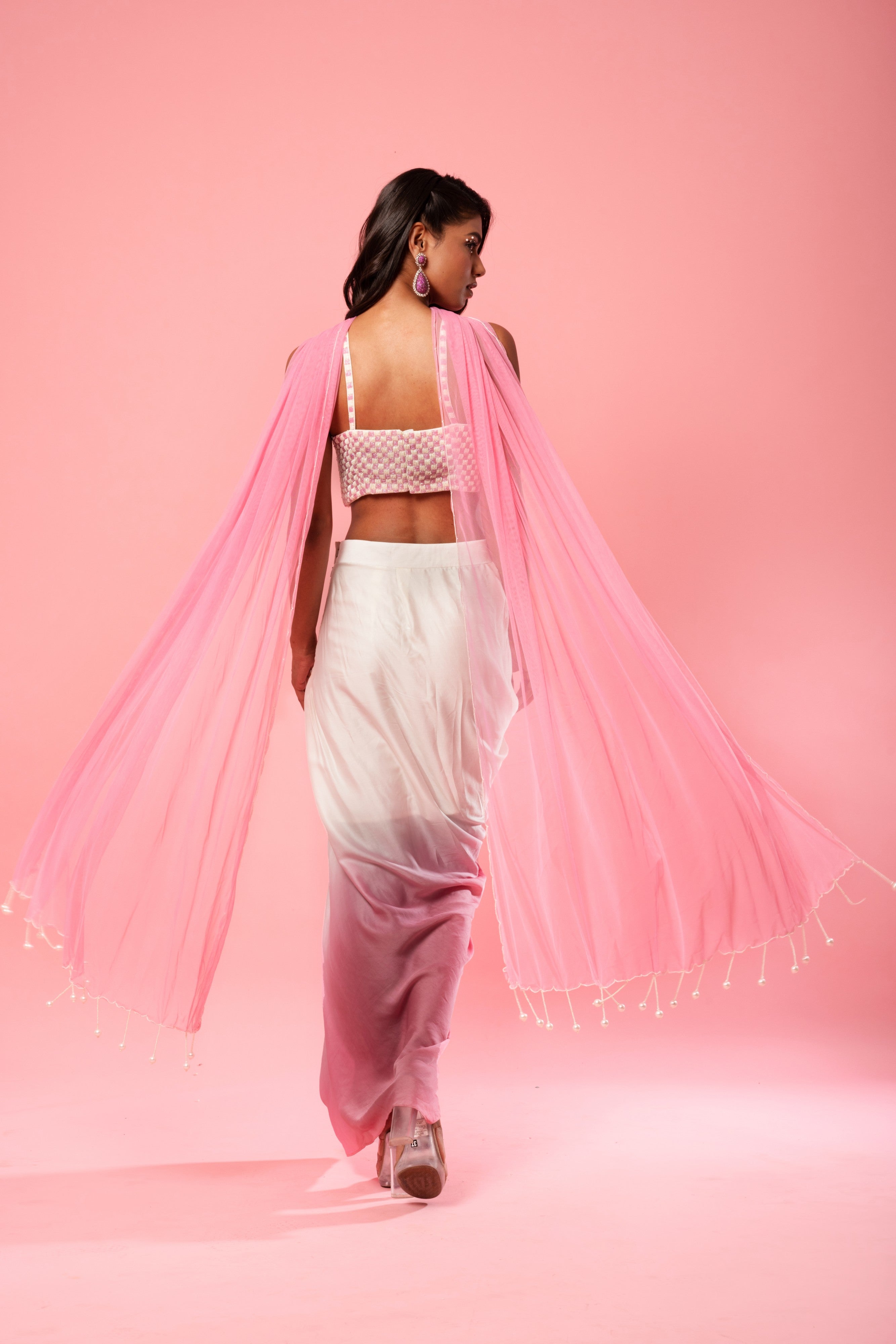 Ivory and pink ombre dhoti style dress