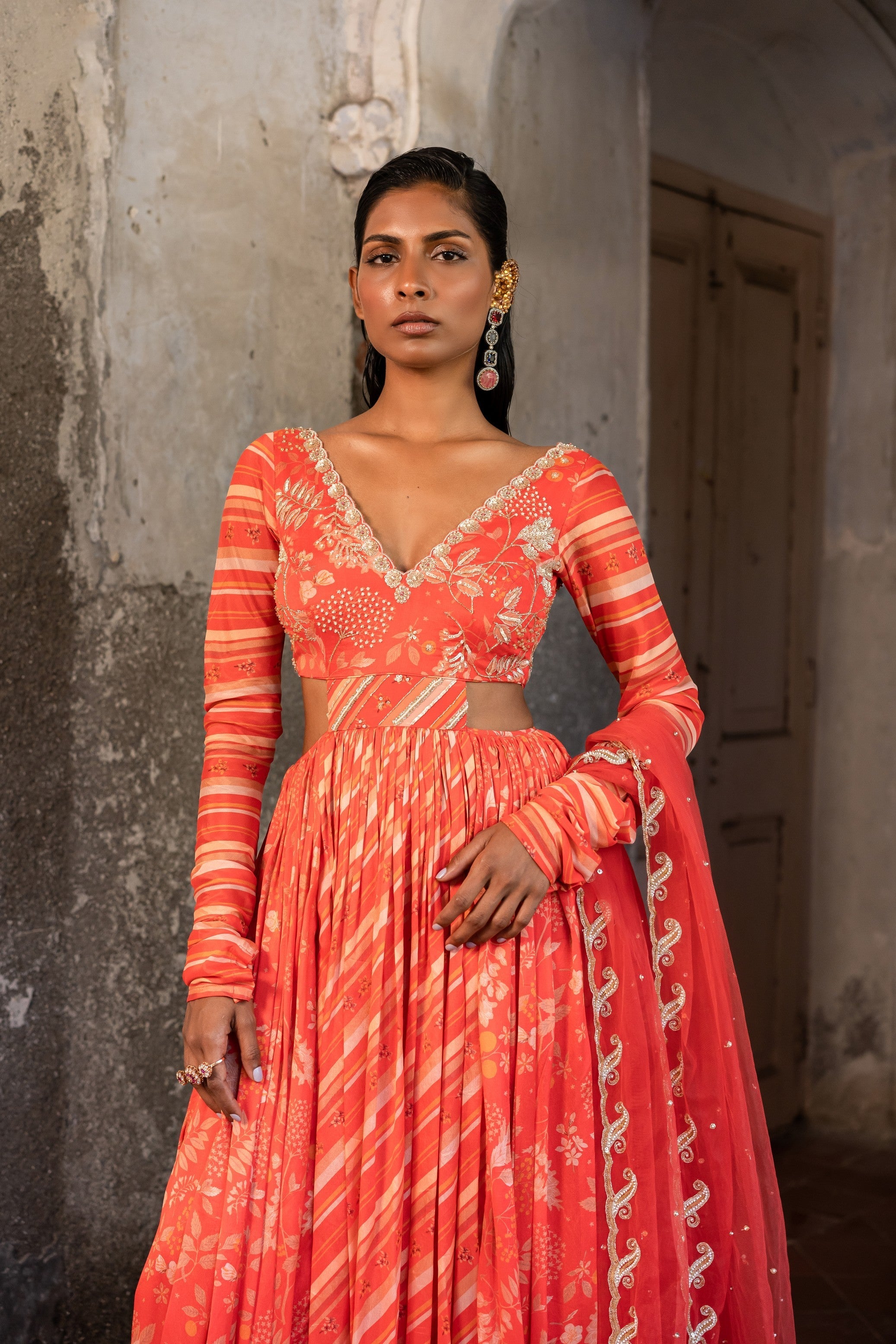 A red side cut anrkali and duptta