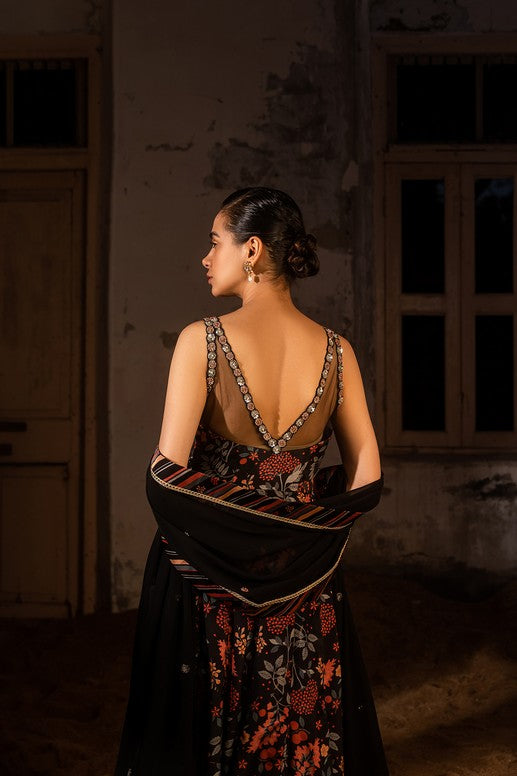 Black hand embroidered anarkali with duptta