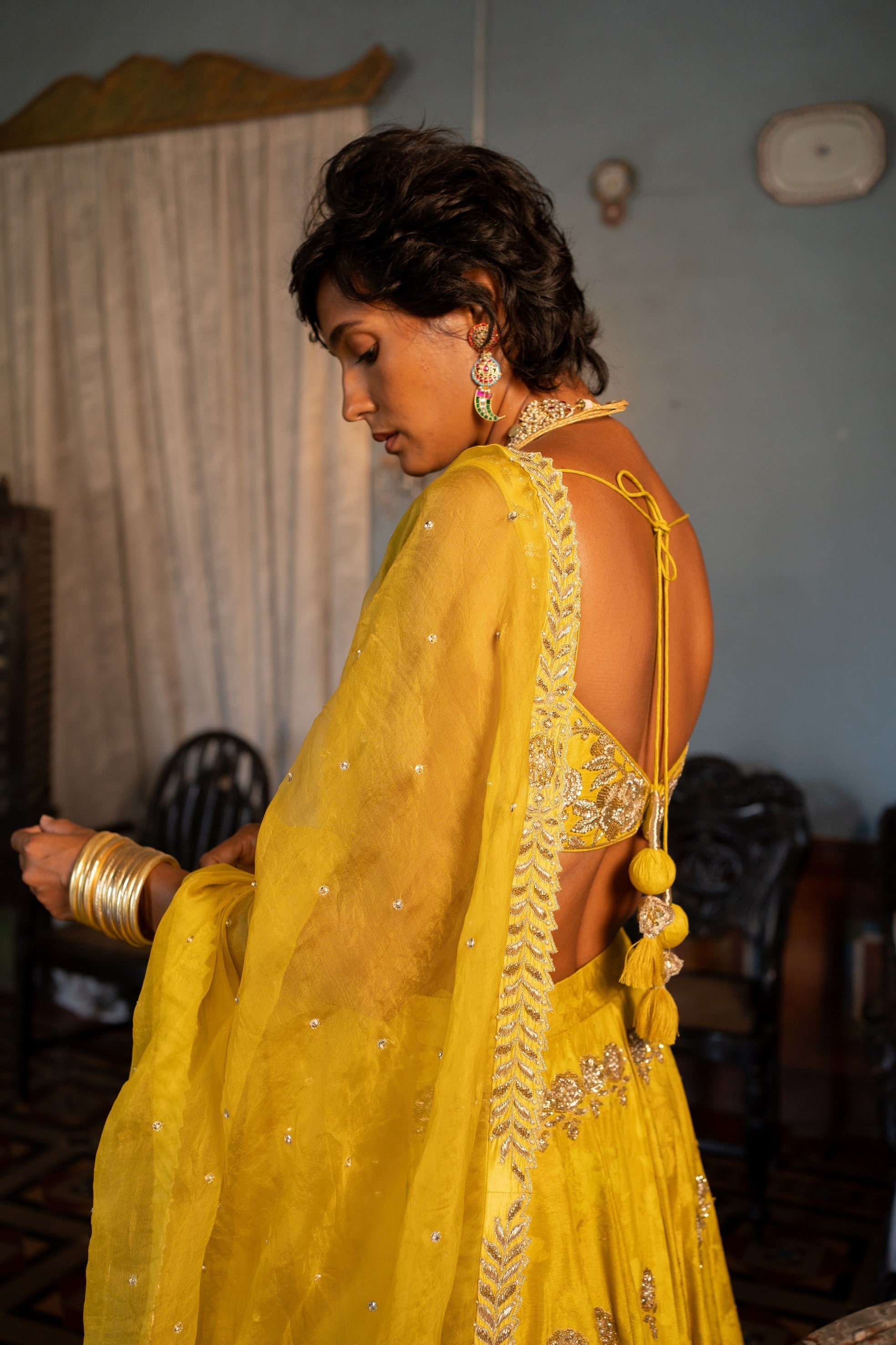 REFRESHING YELLOW SELF WOVEN LEHENGA SET