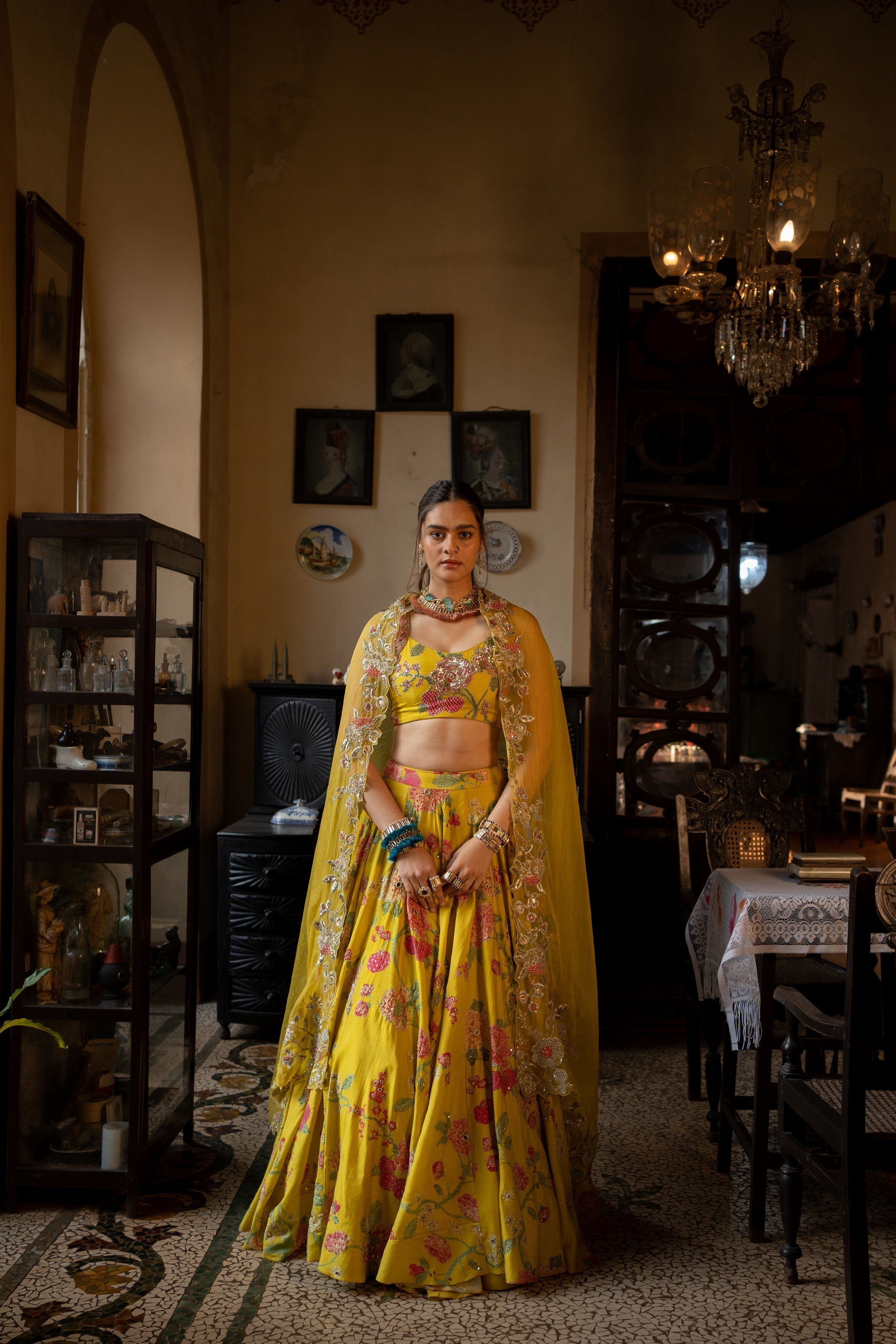 REFRESHING YELLOW MULTI FLORAL LEHENGA SET