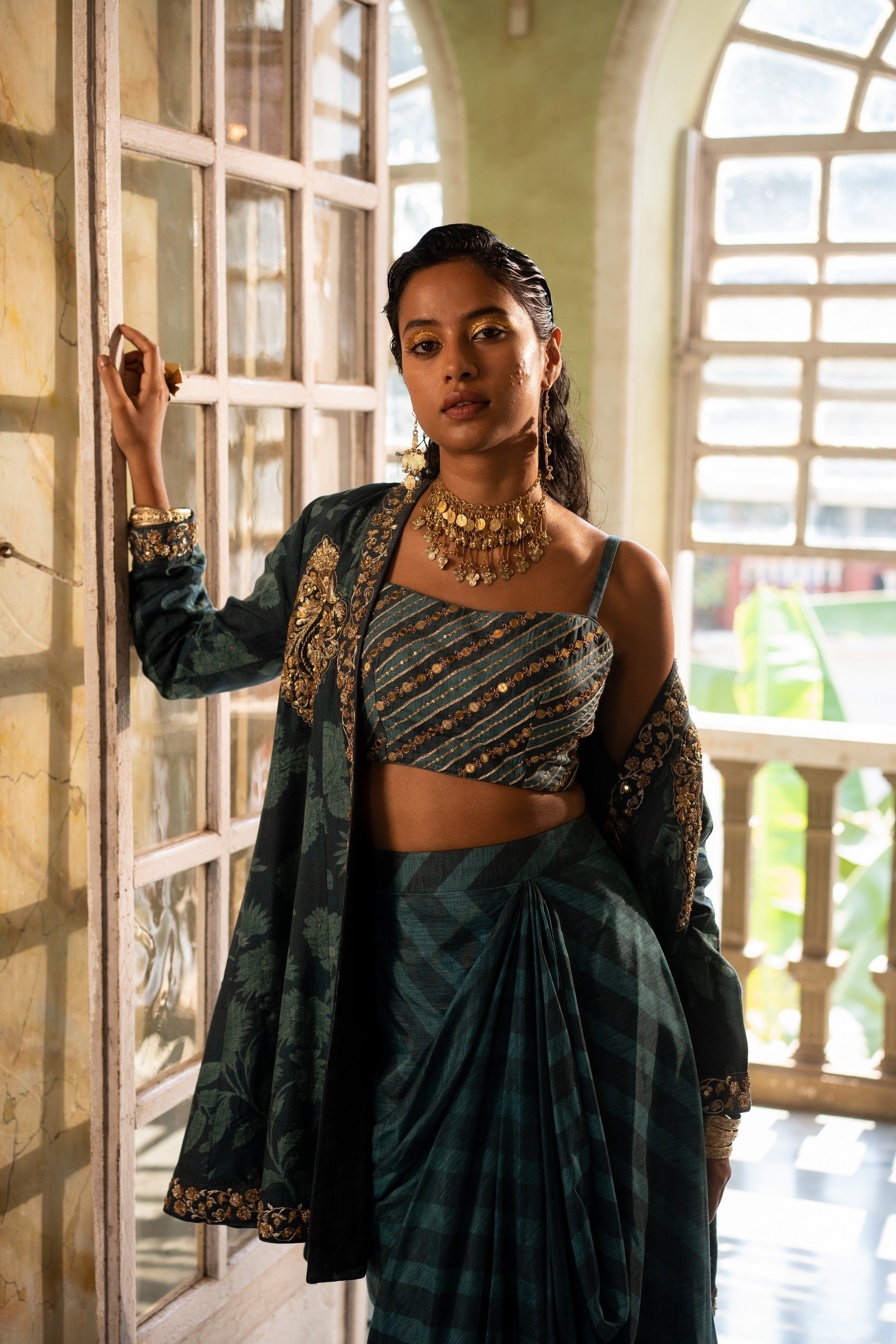 TEAL BLUE SHORT CHOGA SET