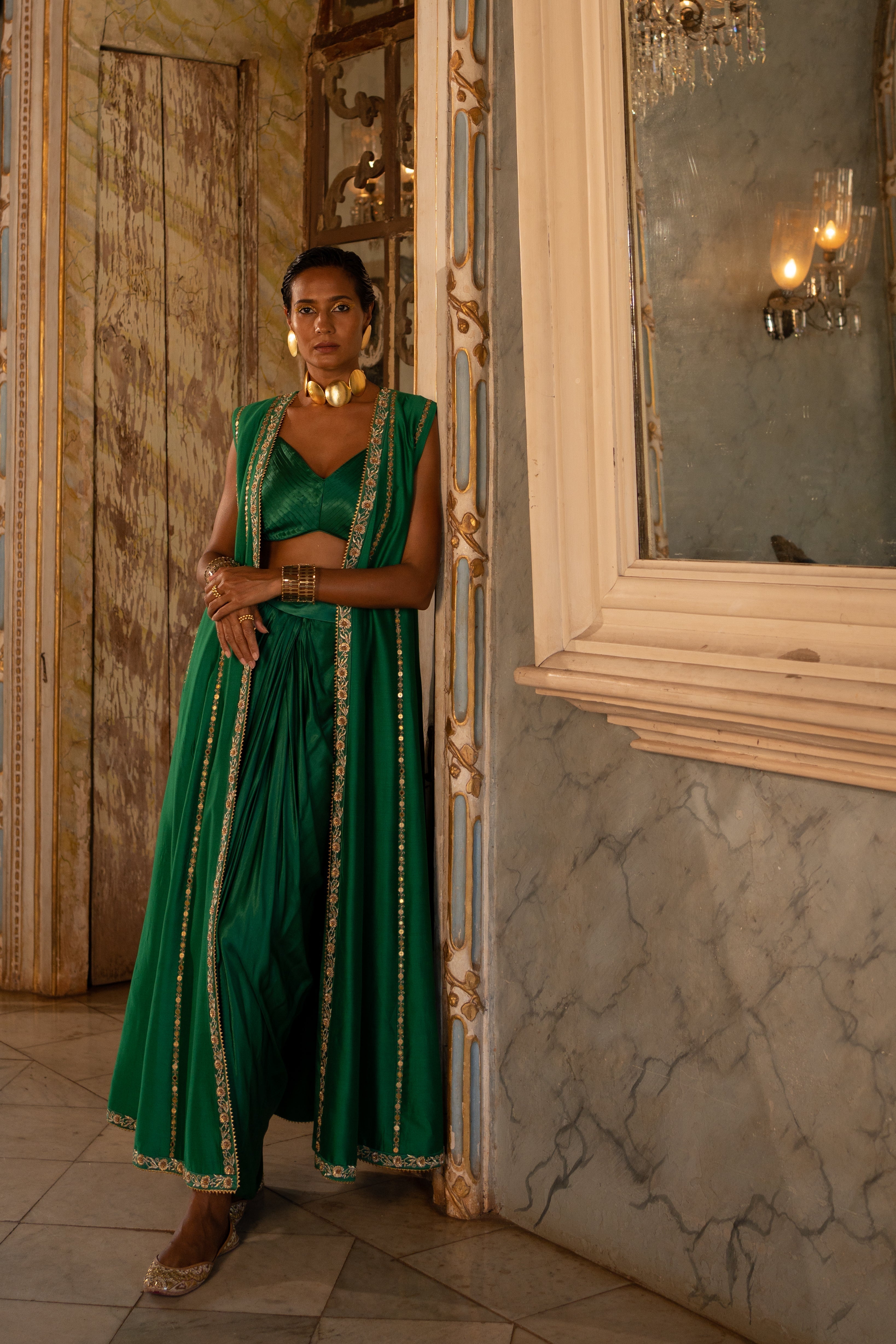 EMERALD GREEN LONG CHOGA SET