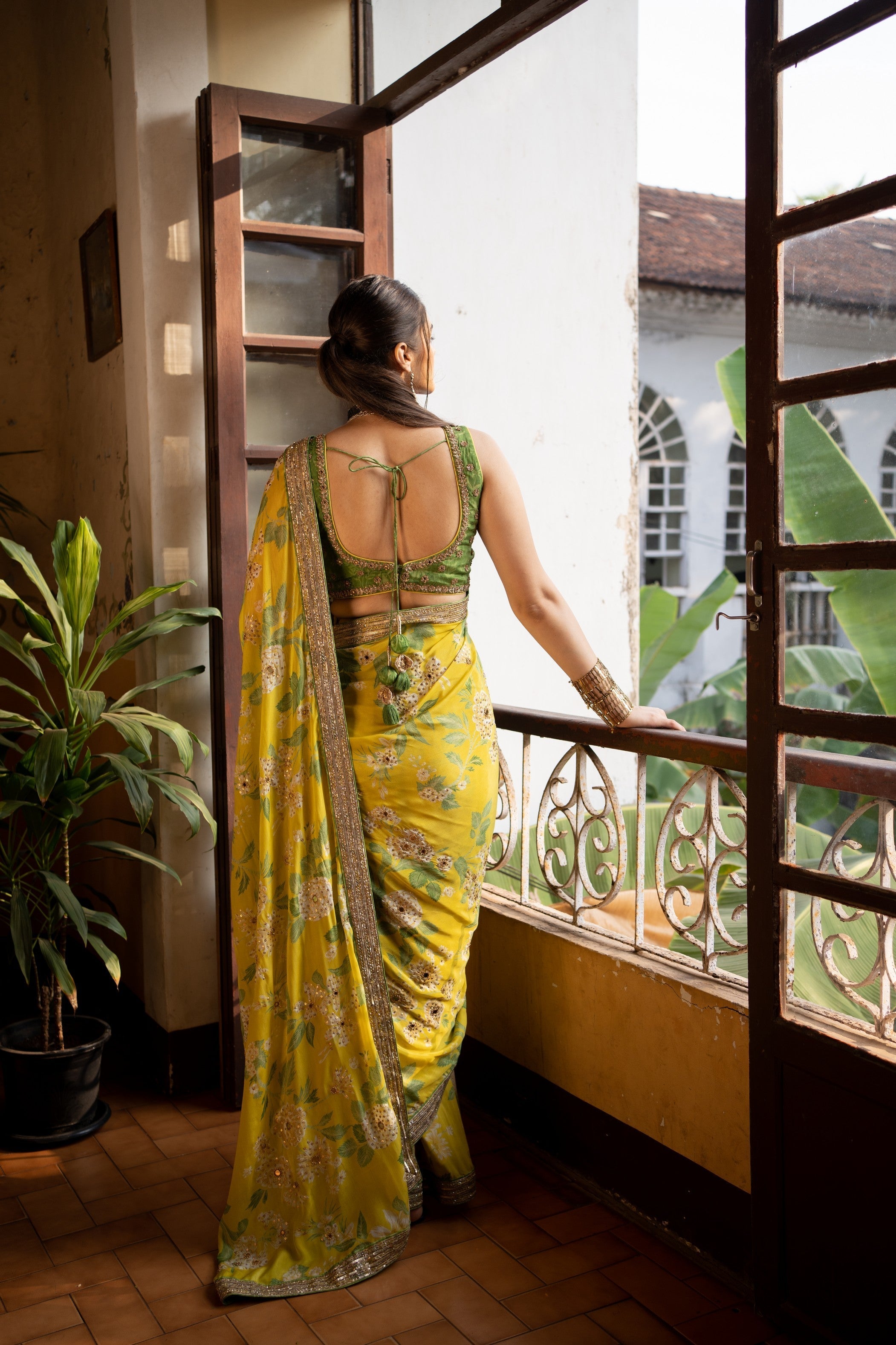 REFRESHING YELLOW MINT SAREE SET
