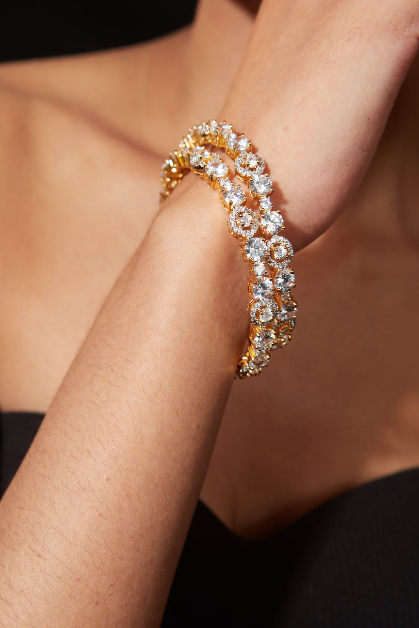 Gold Plated Zircon Studded Openable Bangles, Set of 2