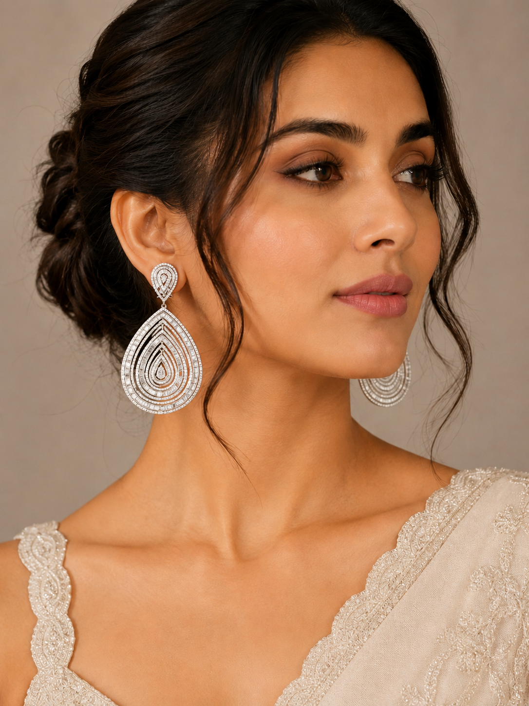 Silver-Tone Teardrop Cubic Zirconia Statement Earrings