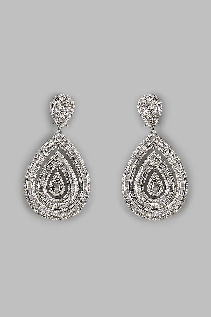 Silver-Tone Teardrop Cubic Zirconia Statement Earrings