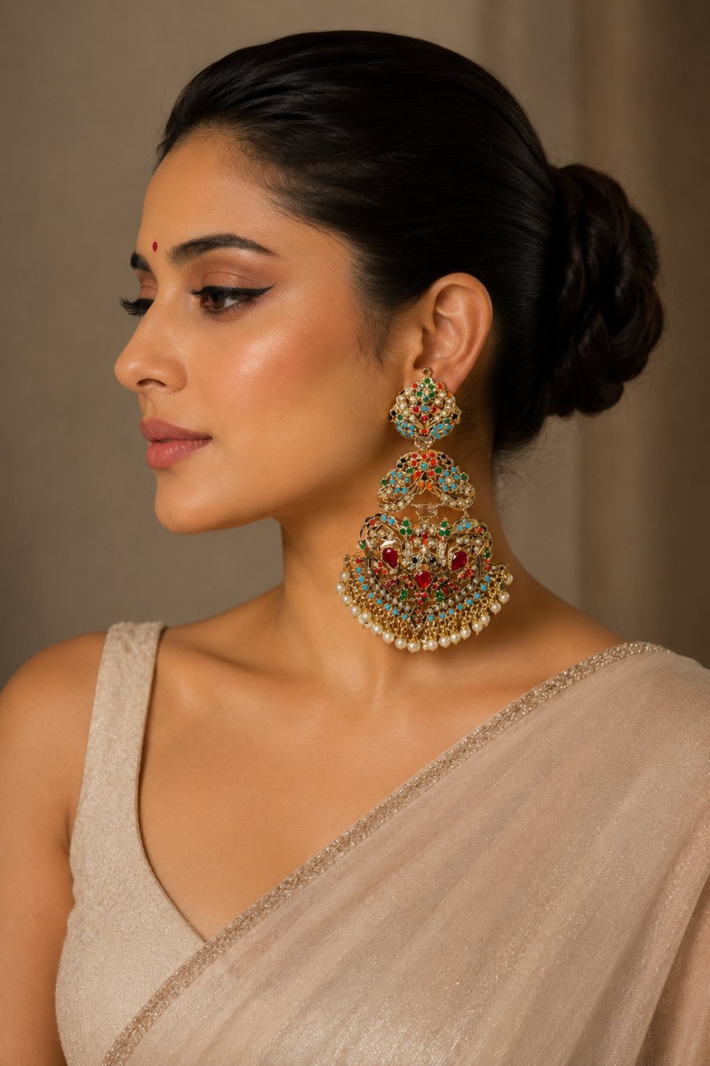 Multicolour Mughal Polki Earrings