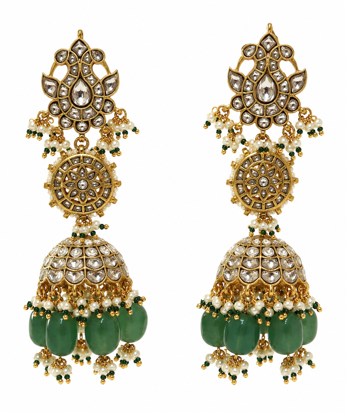 Emerald Green Polki Jhumka Earrings