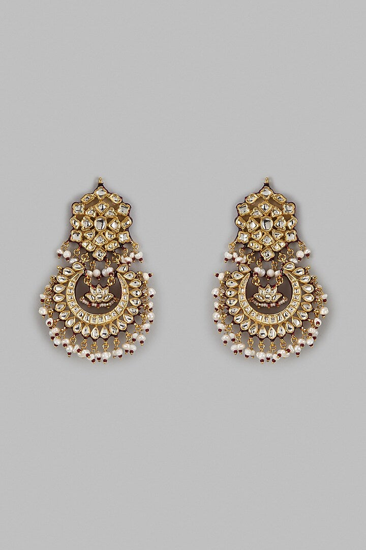 Gold-Plated Jaipuri Kundan Pearl Chandbali Earrings
