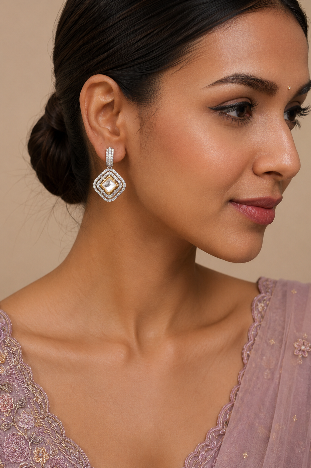 Elegant Dual-Tone Cubic Zirconia Geometric Drop Earrings