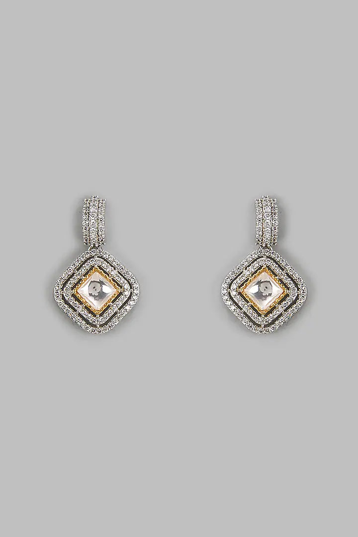Elegant Dual-Tone Cubic Zirconia Geometric Drop Earrings