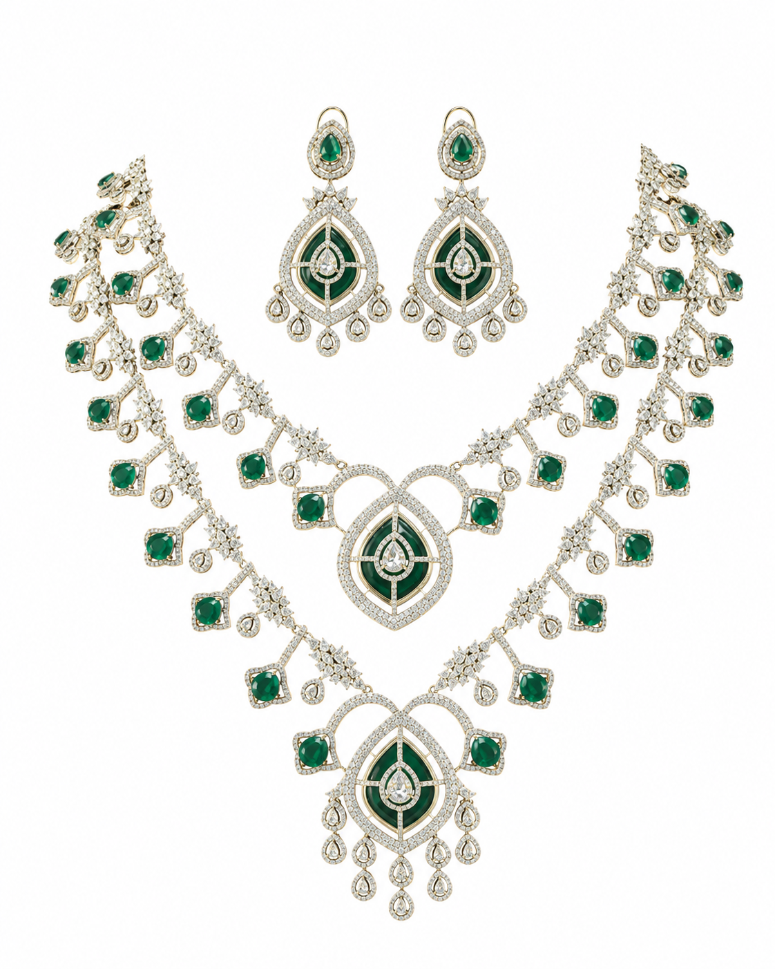 Emerald Layered Statement Necklace Set