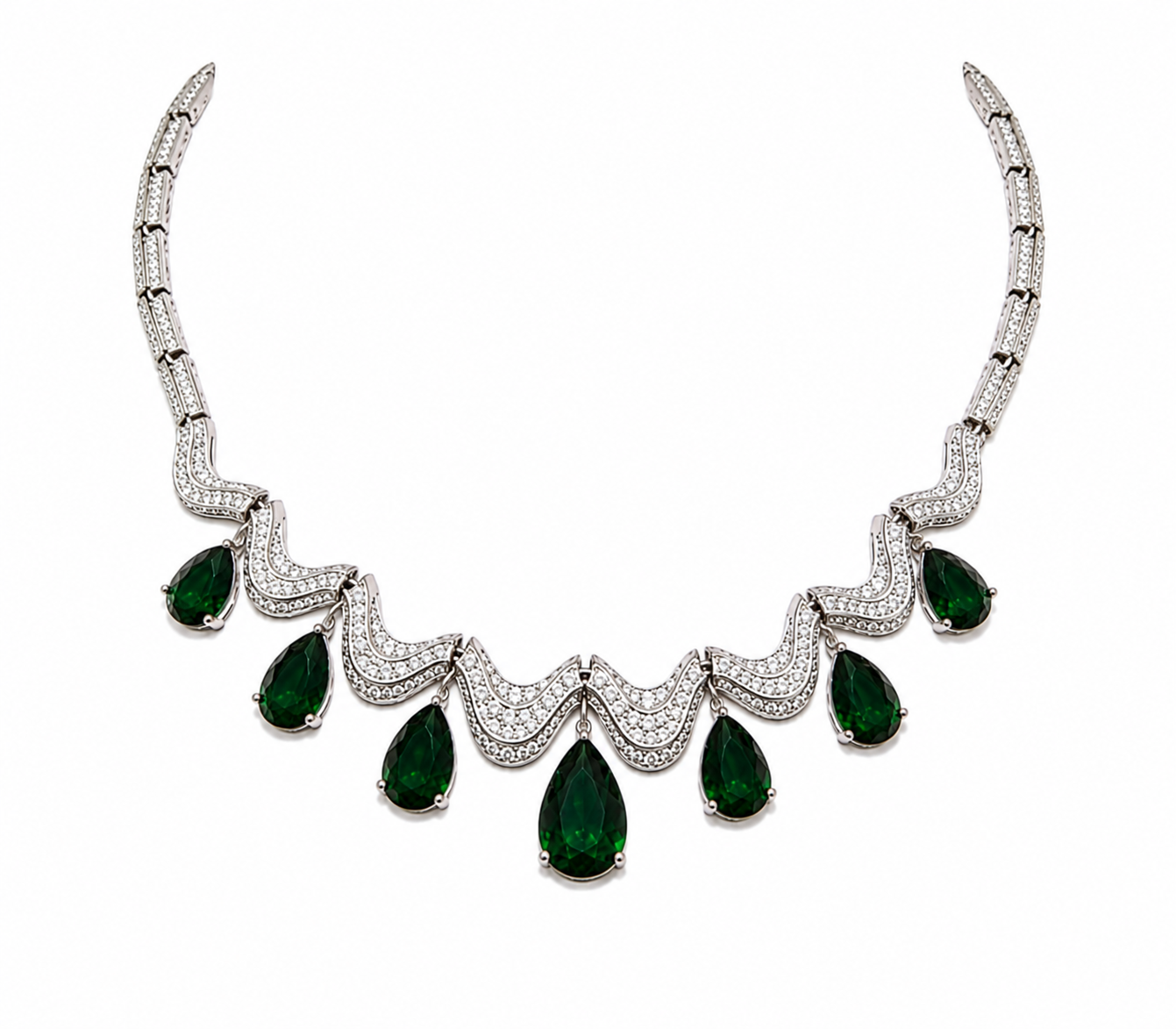 Emerald Teardrop Necklace Set with Drop Earrings