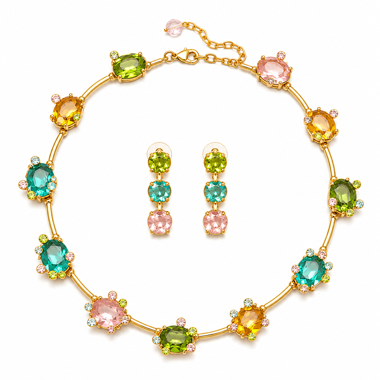 Multi-Coloured Floral Gemstone Necklace Set