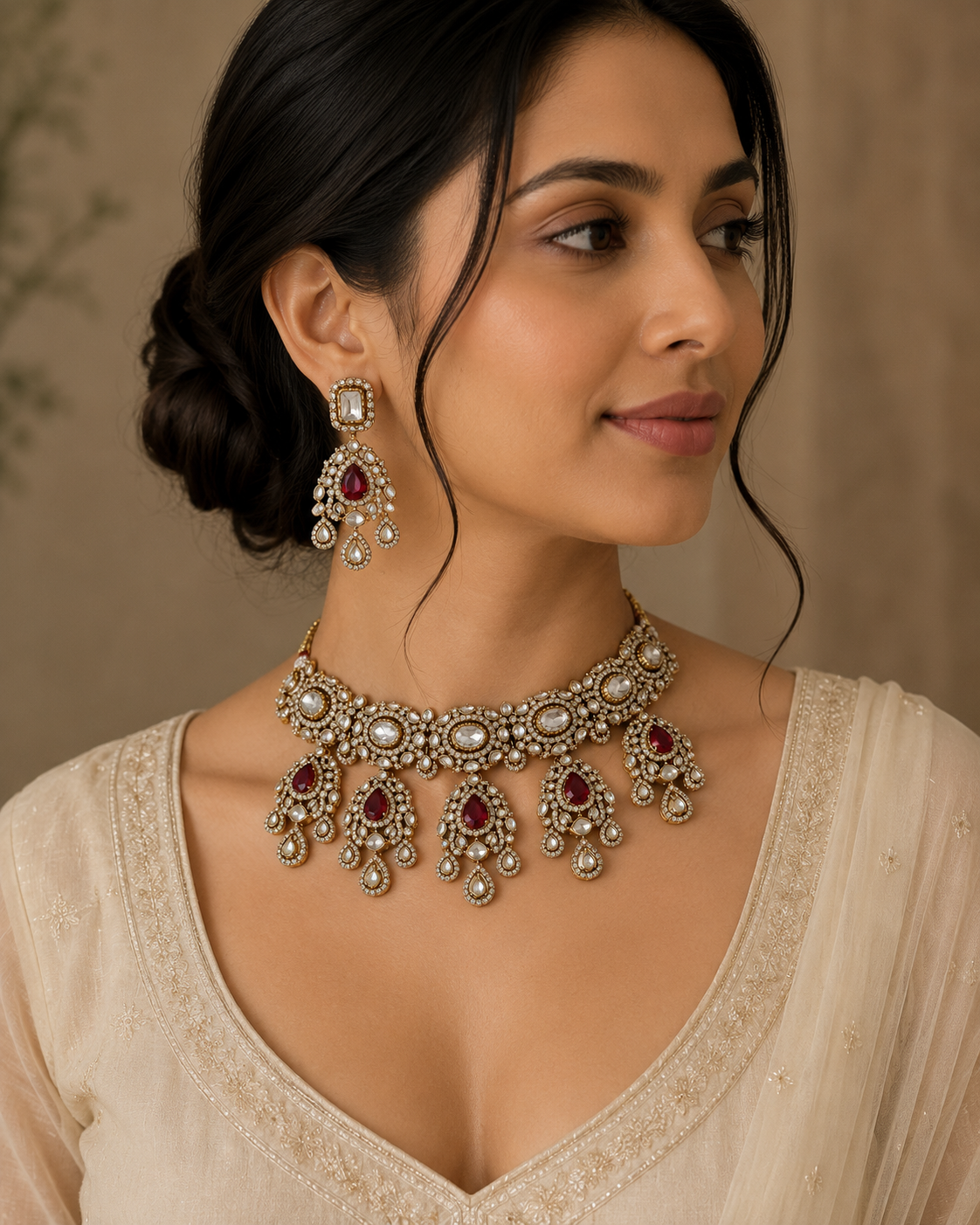 Ruby Polki Statement Choker Set