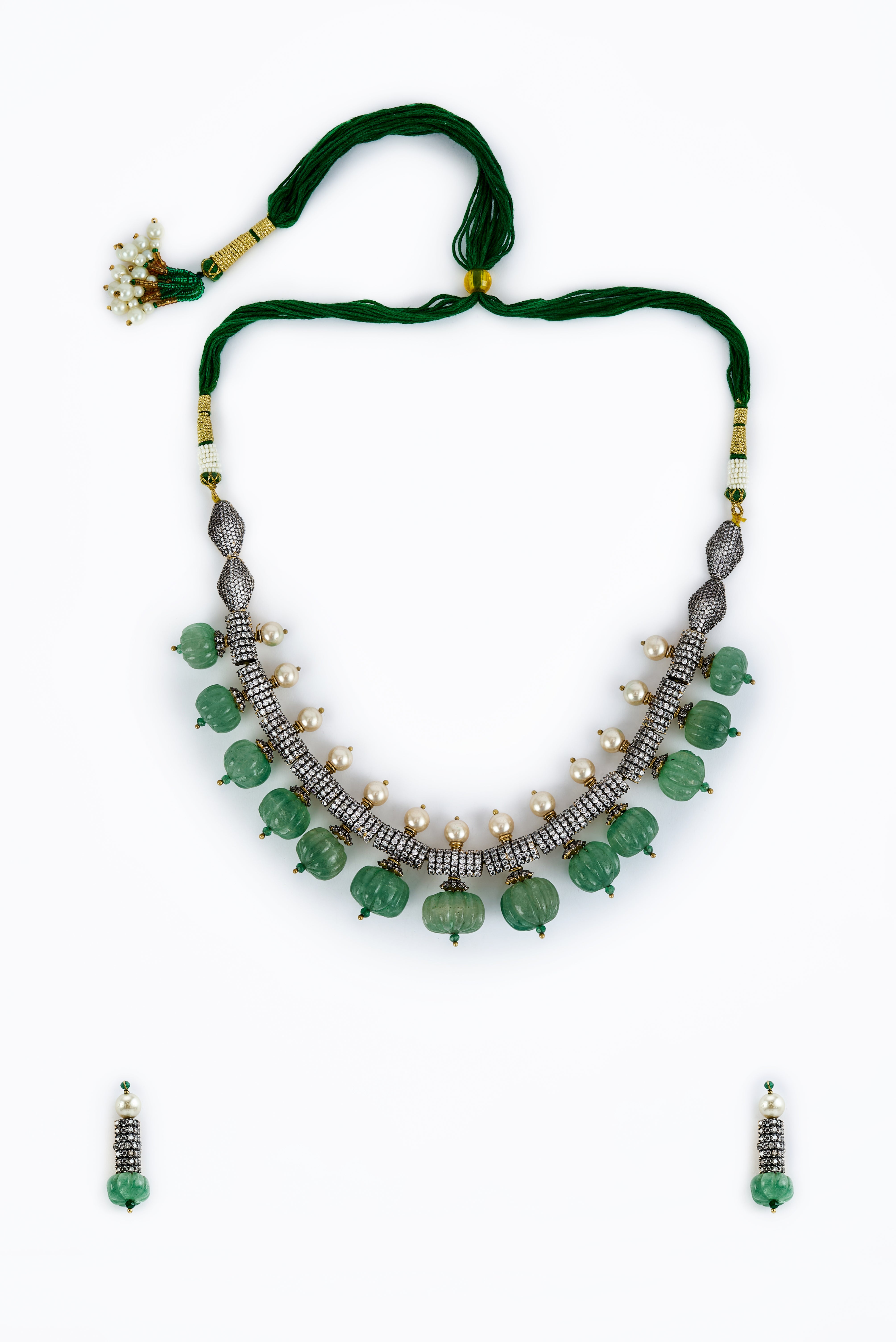 Florence Green Womens Kundan, Polki Short Necklace Set with Pair of Earrings (Freesize)