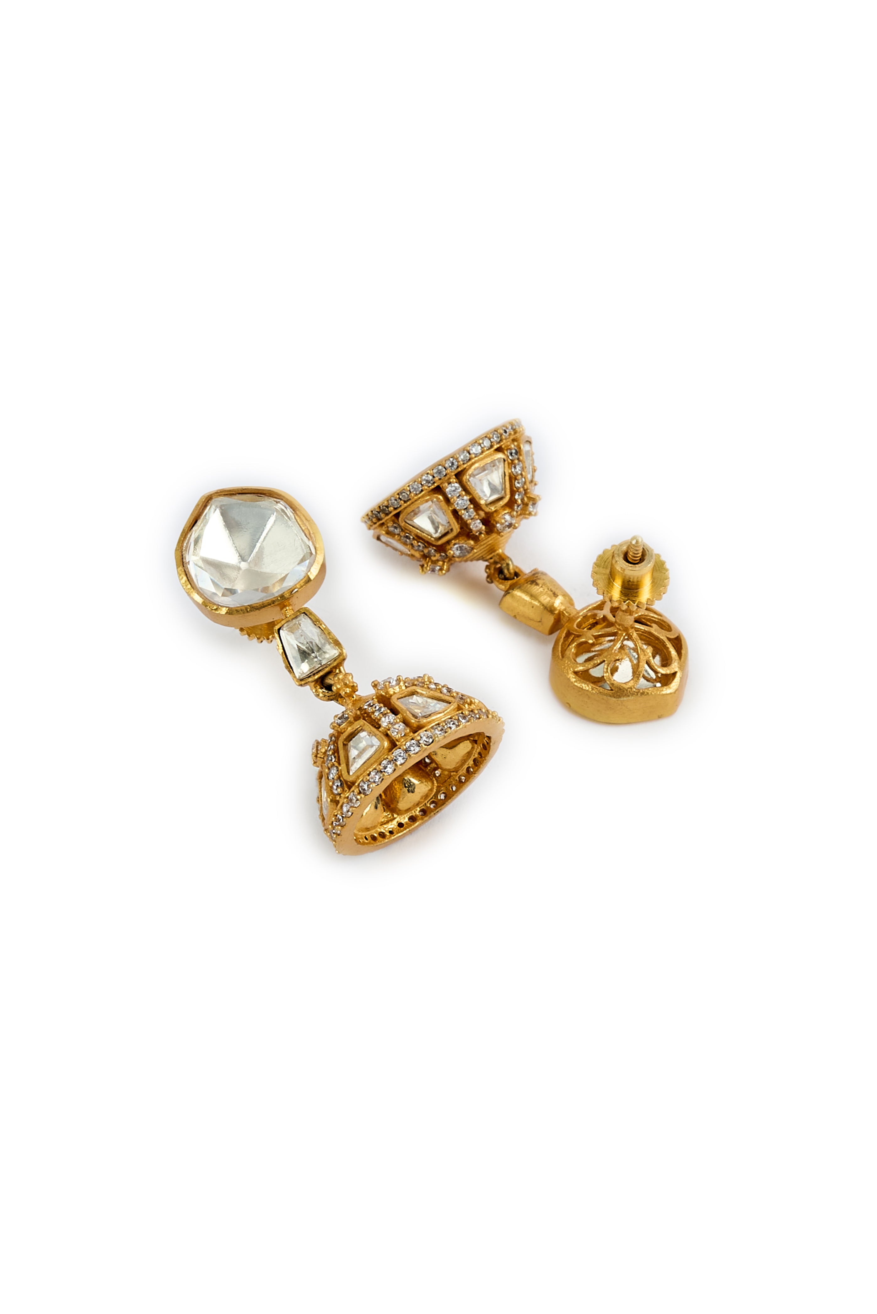 Saadgi Gold Plated Womens Kundan, Polki Short Necklace Set with Pair of Earrings (Freesize)