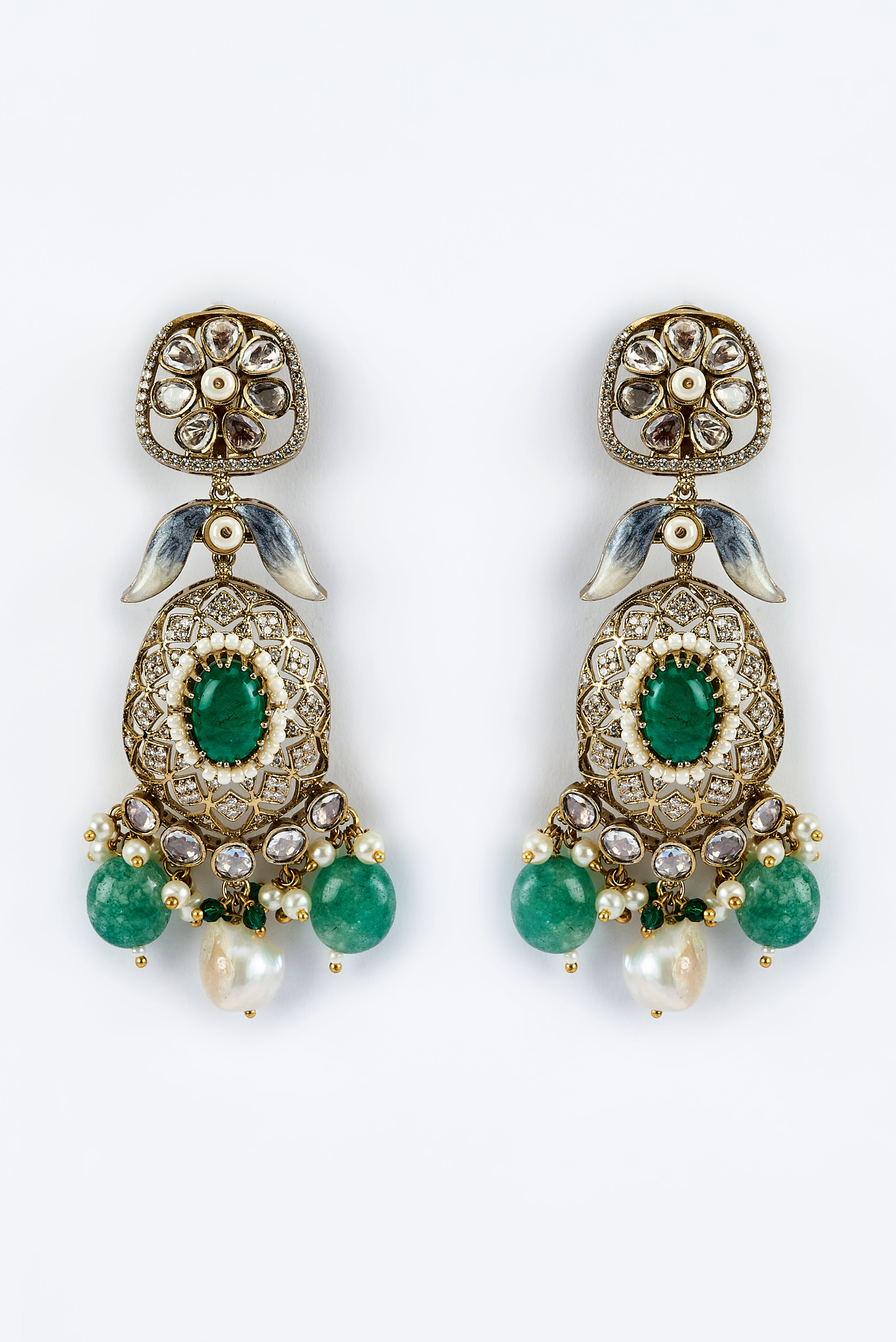 vivinia BY VIDHI MEHRA Florence Gold Plated Green Womens Kundan, Polki Short Necklace Set with Pair of Earrings (Freesize)